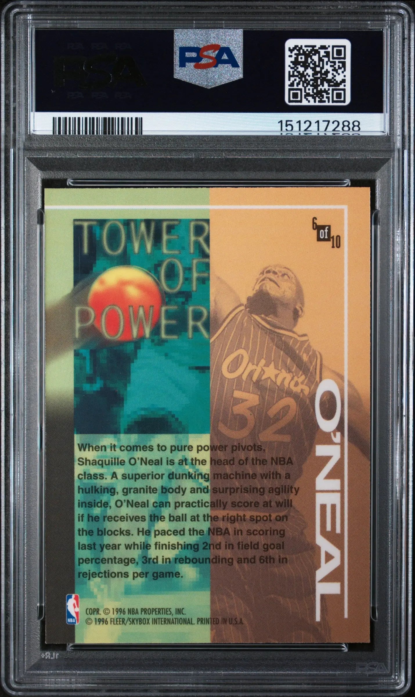 1995 Fleer Tower Of Power Shaquille O'Neal  PSA 8 