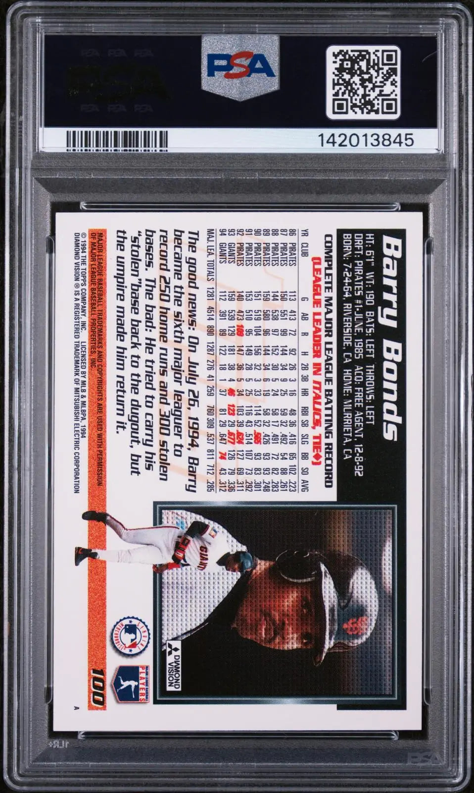 1995 Topps Baseball Barry Bonds PSA 10 
