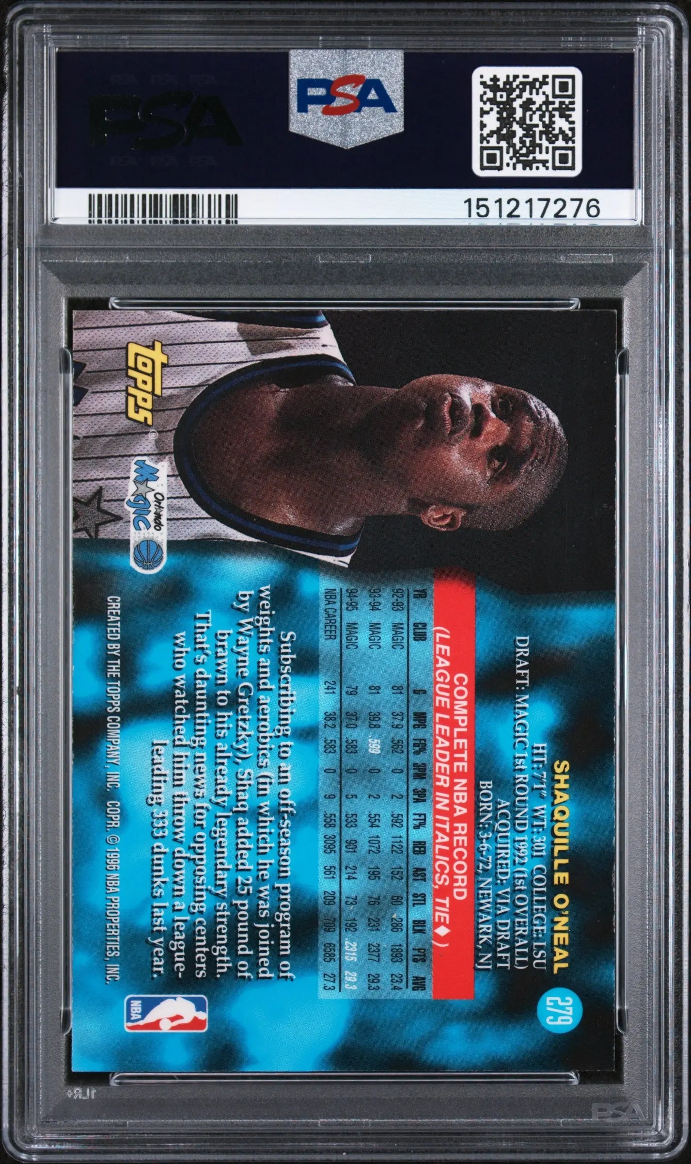 1995 Topps Power Boosters Shaquille O'Neal  PSA 7 