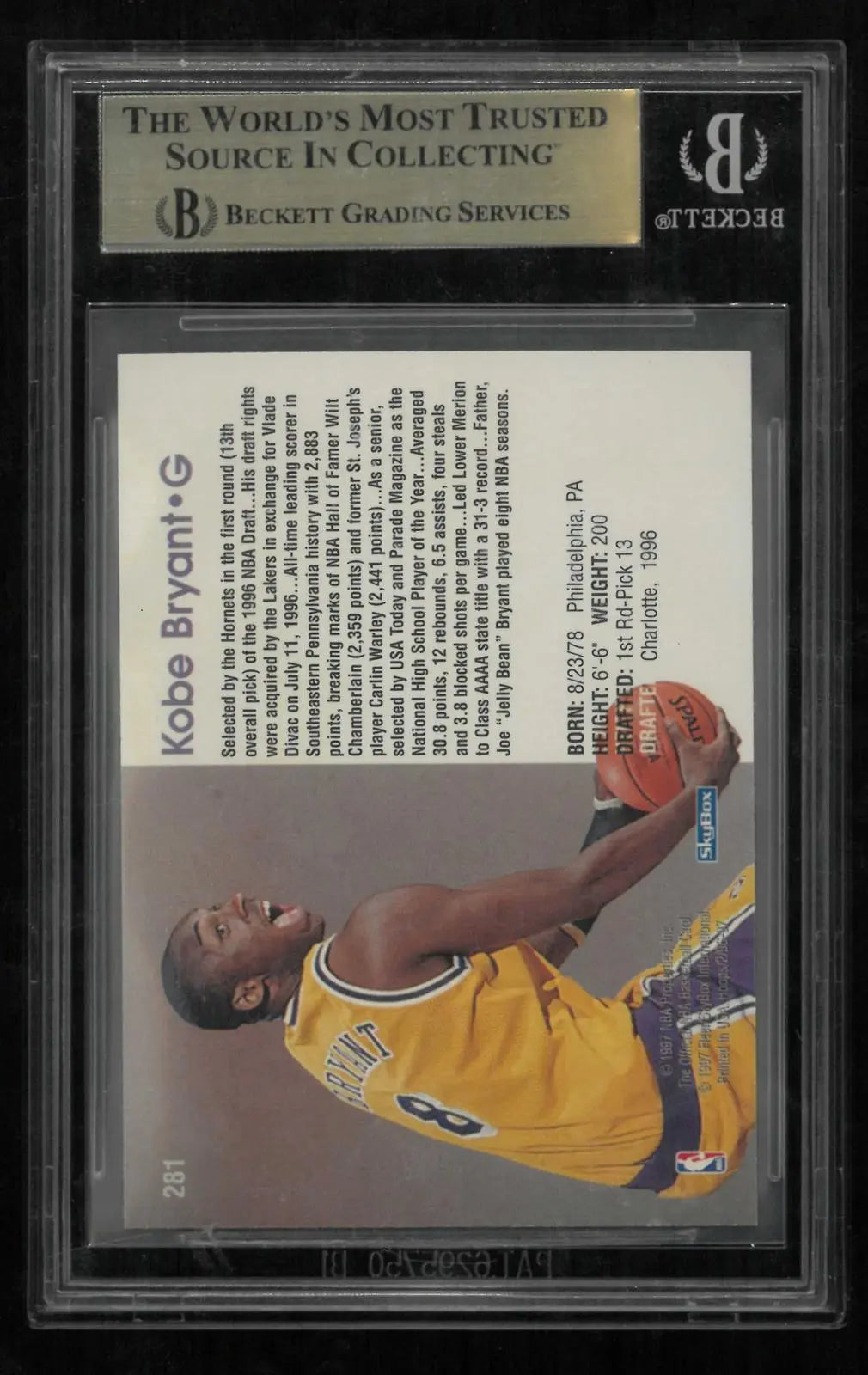 1996-97 SkyBox NBA Hoops Official SkyBox Rookies Kobe Bryant RC BGS 9.5 