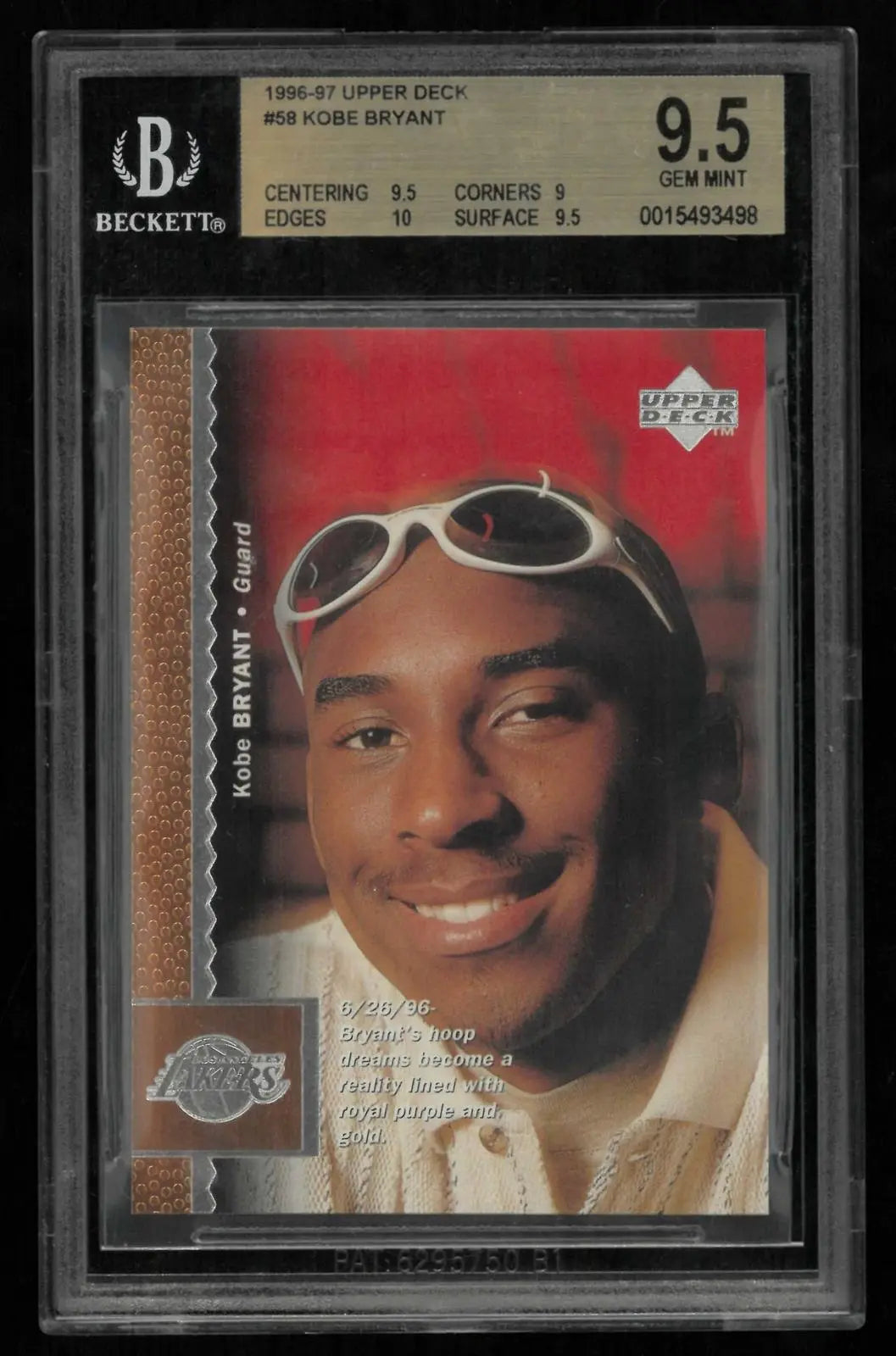 1996-97 Upper Deck Basketball Rookie Kobe Bryant RC BGS 9.5 