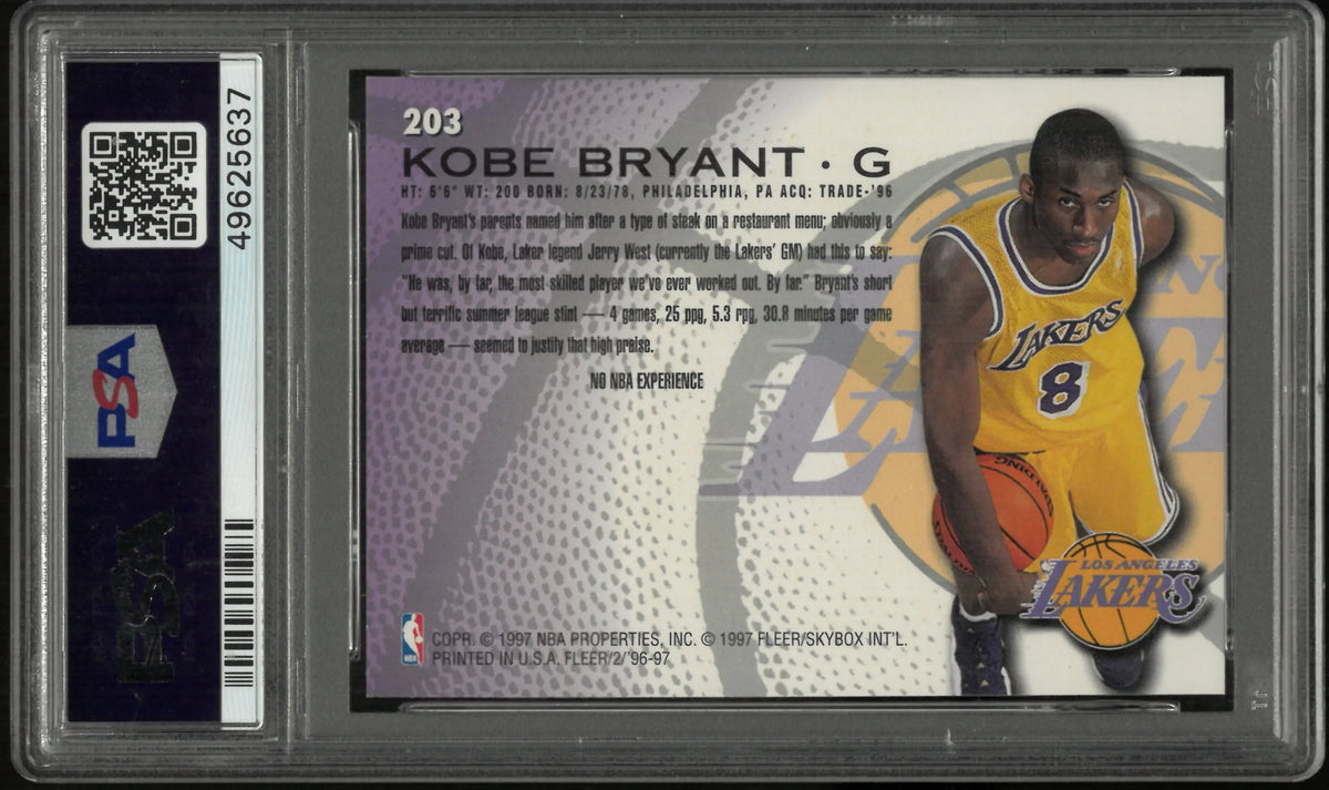 1996 Fleer Basketball Kobe Bryant RC Rookie #203 PSA 8