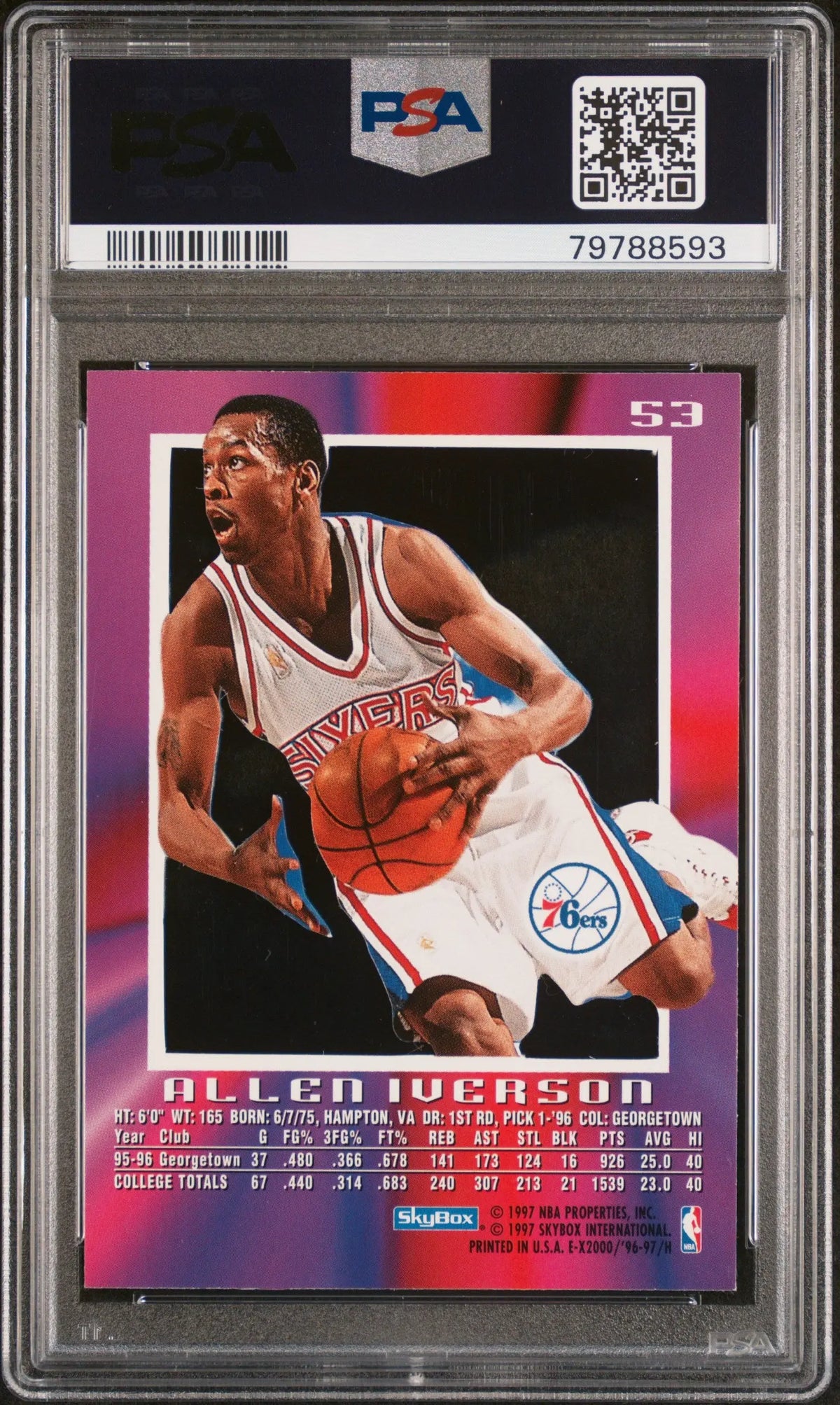 1996 Skybox E-X2000 Rookie Allen Iverson RC PSA 8 