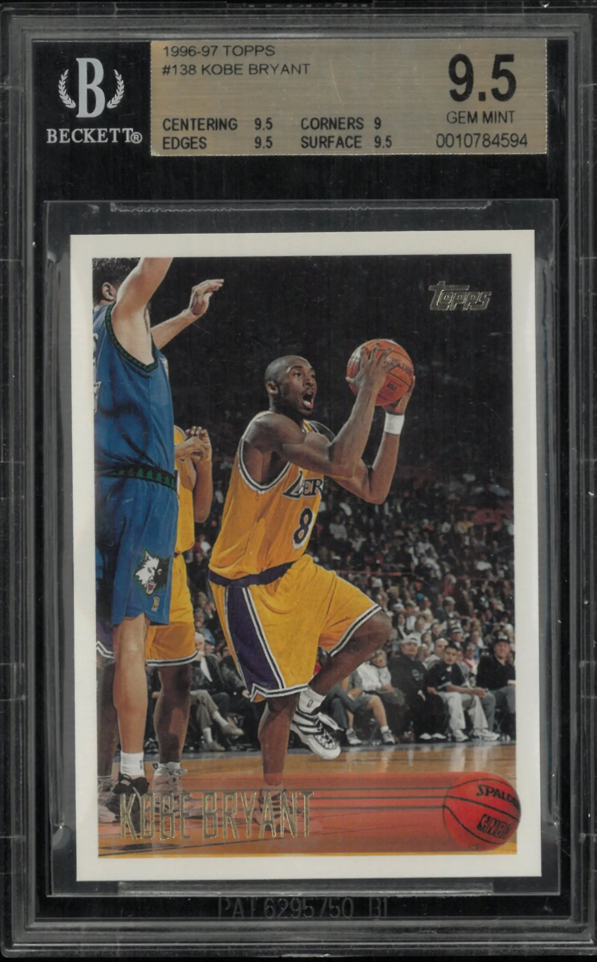 1996 Topps Basketball Kobe Bryant #138 RC Rookie BGS 9.5 