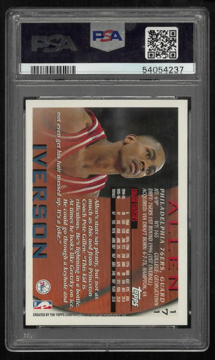 1996 Topps Basketball Rookie Allen Iverson RC PSA 10 