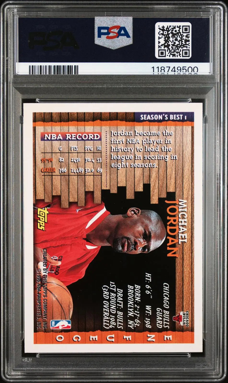 1996 Topps Basketball Season's Best En Fuego Michael Jordan PSA 6 
