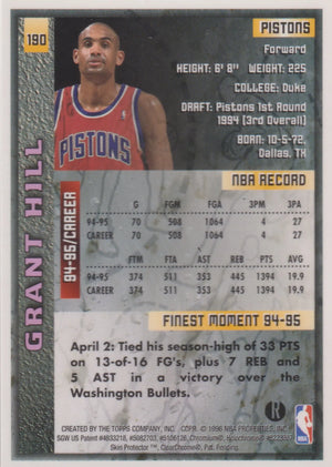 1996 Topps Finest Grant Hill Blue Refractor 