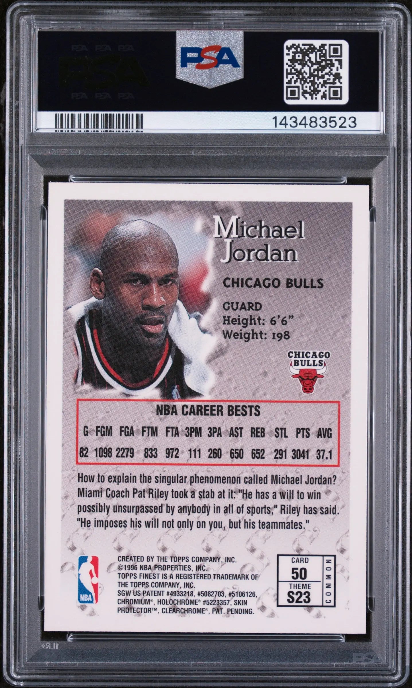 1996 Topps Finest Michael Jordan With Coating PSA 9 