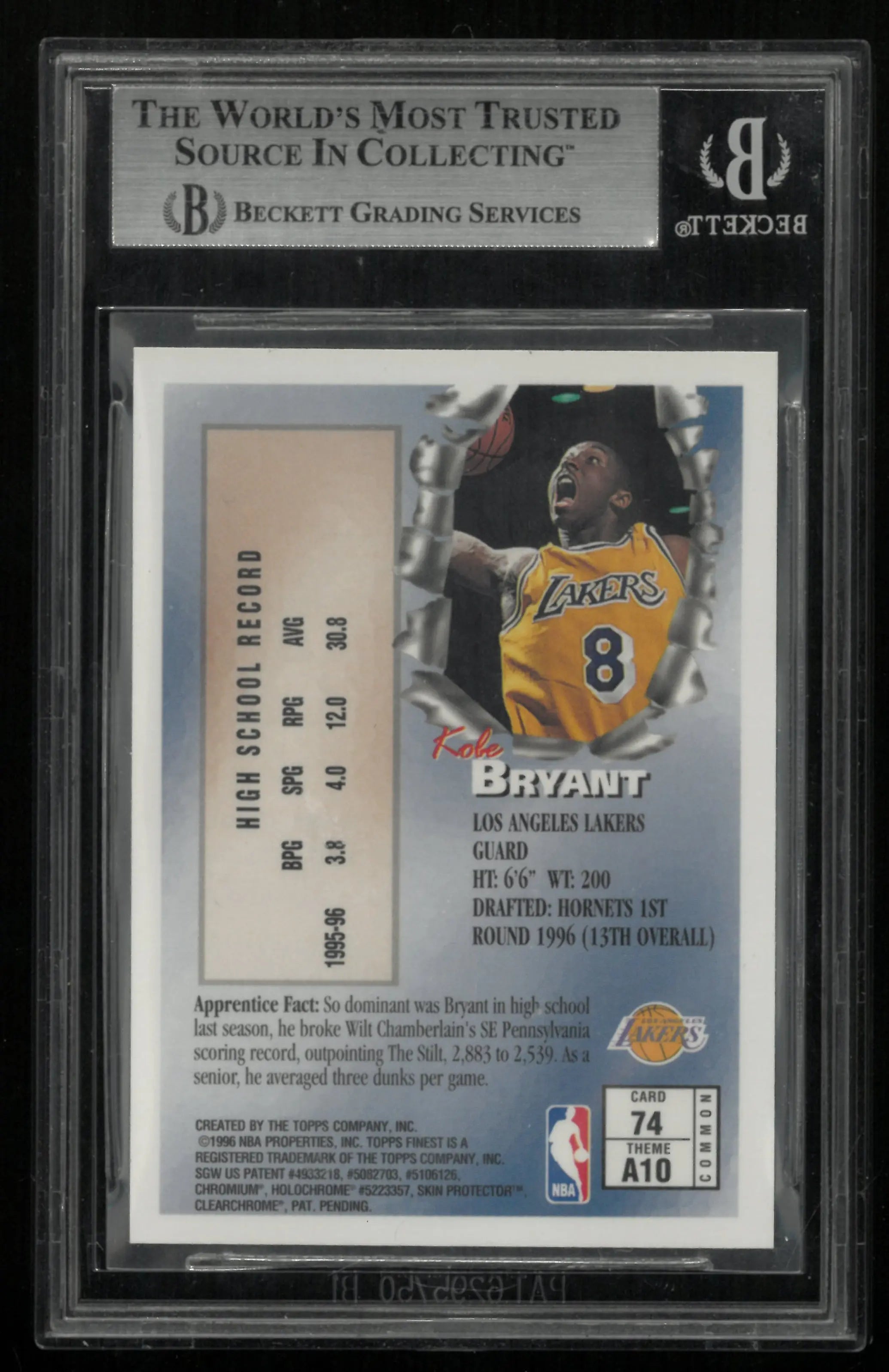 1996 Topps Finest Rookie Kobe Bryant RC BGS 8 