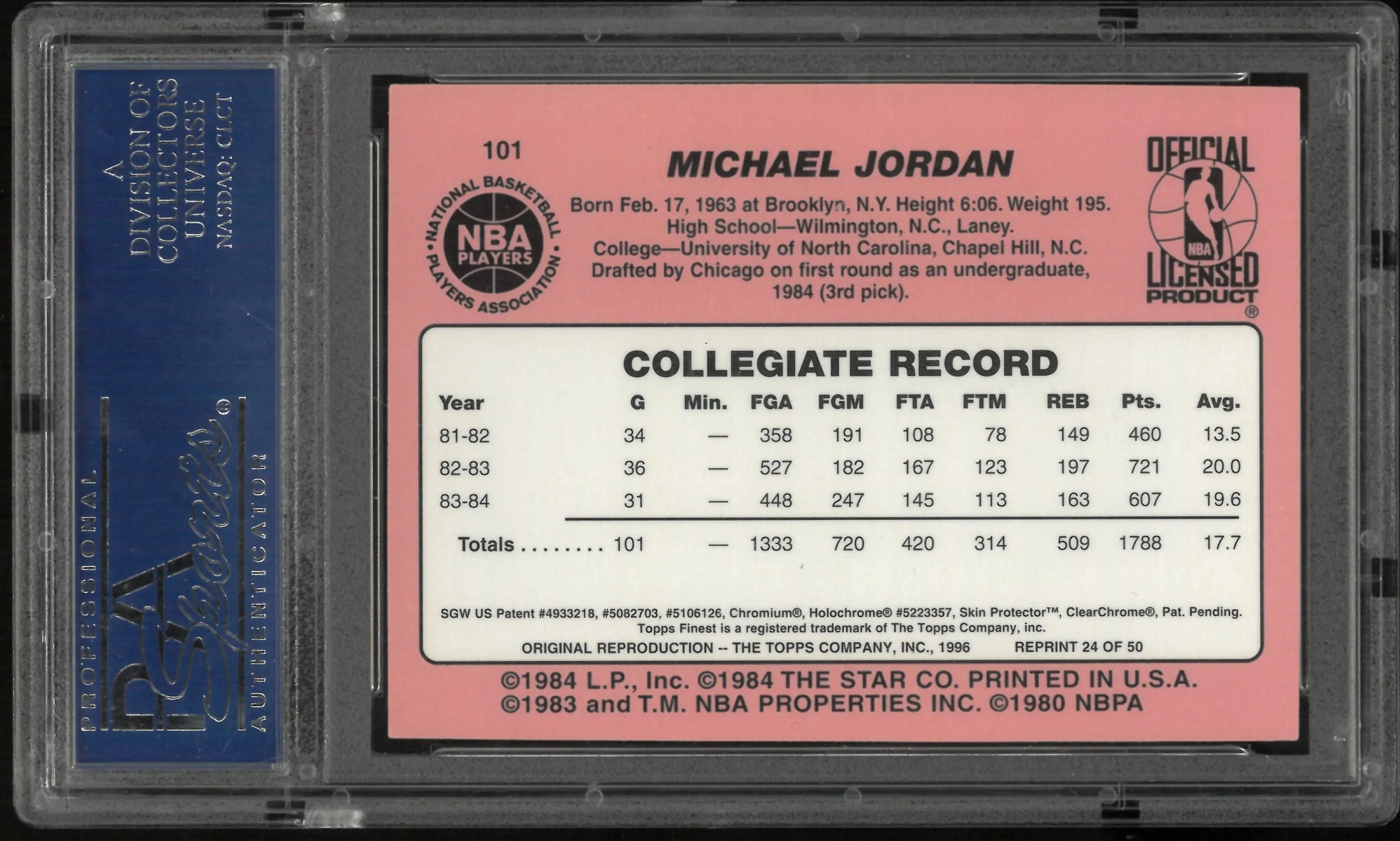 1996 Topps NBA Stars REPRINT Rookie Michael Jordan #24 1985 PSA 9 