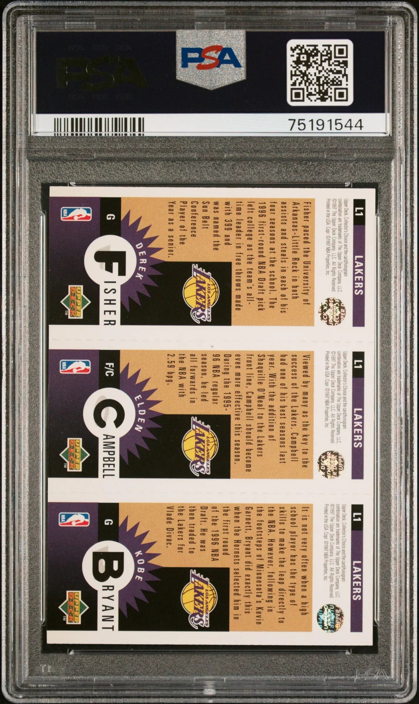 1996 UD Collector's Choice Lakers Team Bryant RC Fisher Campbell Gold Mini PSA 8 