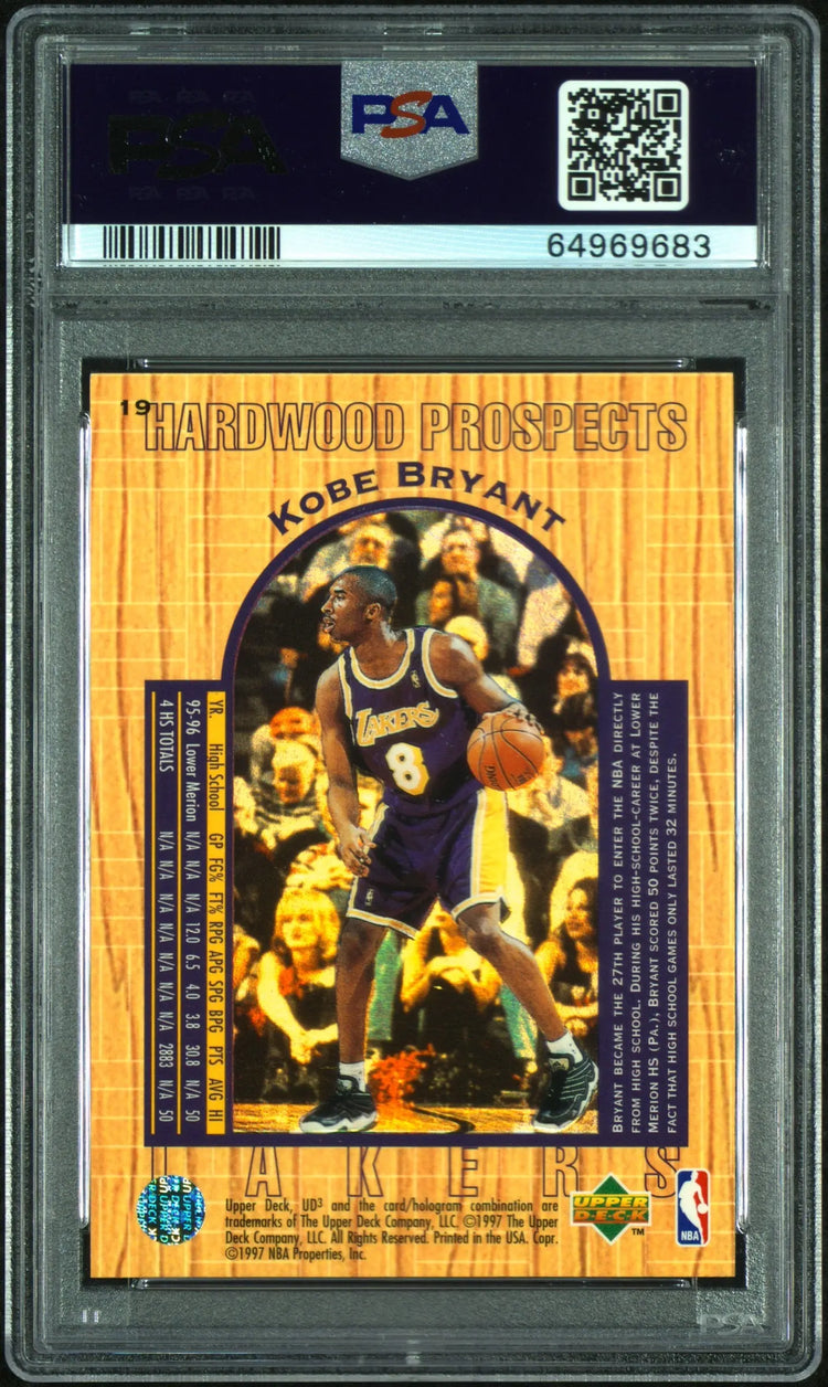 1996 Upper Deck 3 Hardwood Prospects Rookie Kobe Bryant RC PSA 9 