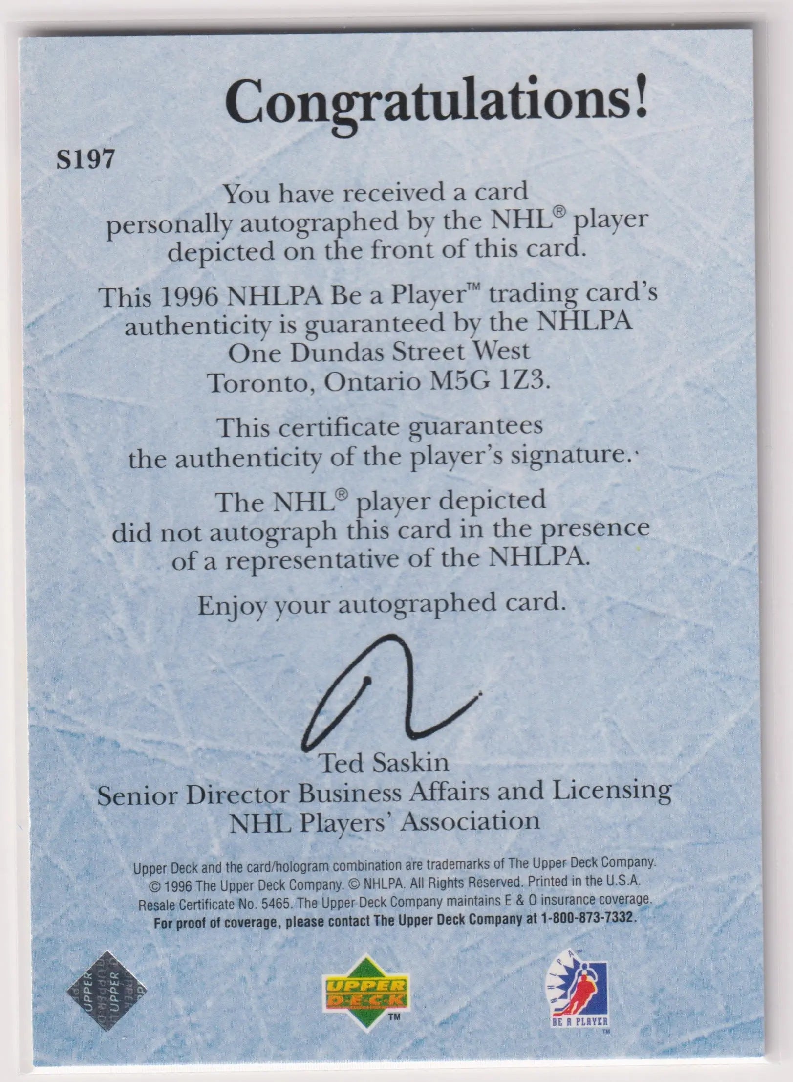 1996 Upper Deck Be A Player Autograph Patrick Roy Auto 