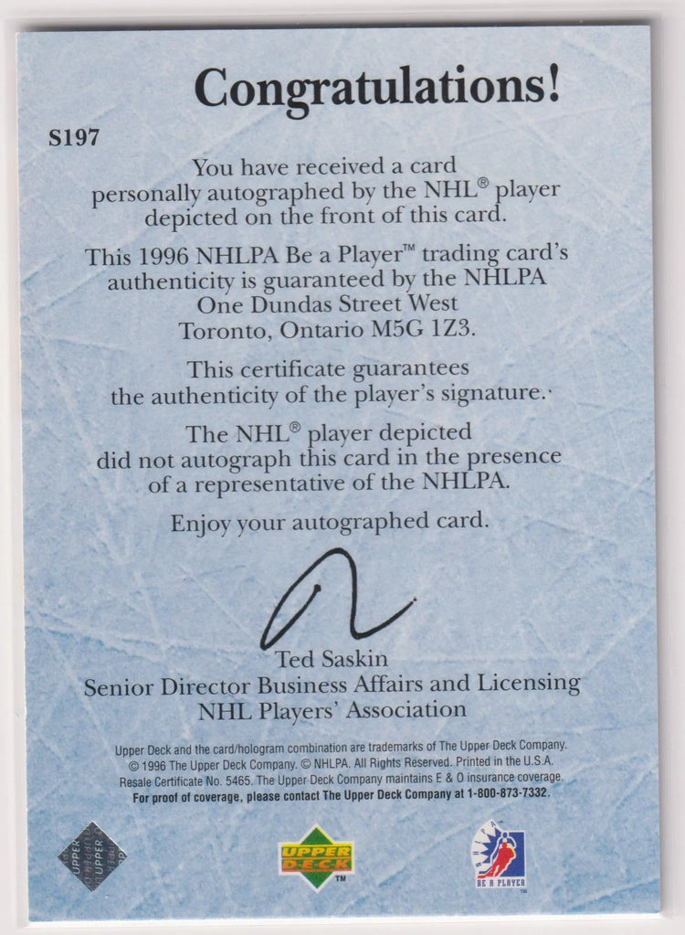 1996 Upper Deck Be A Player Autograph Patrick Roy Auto 