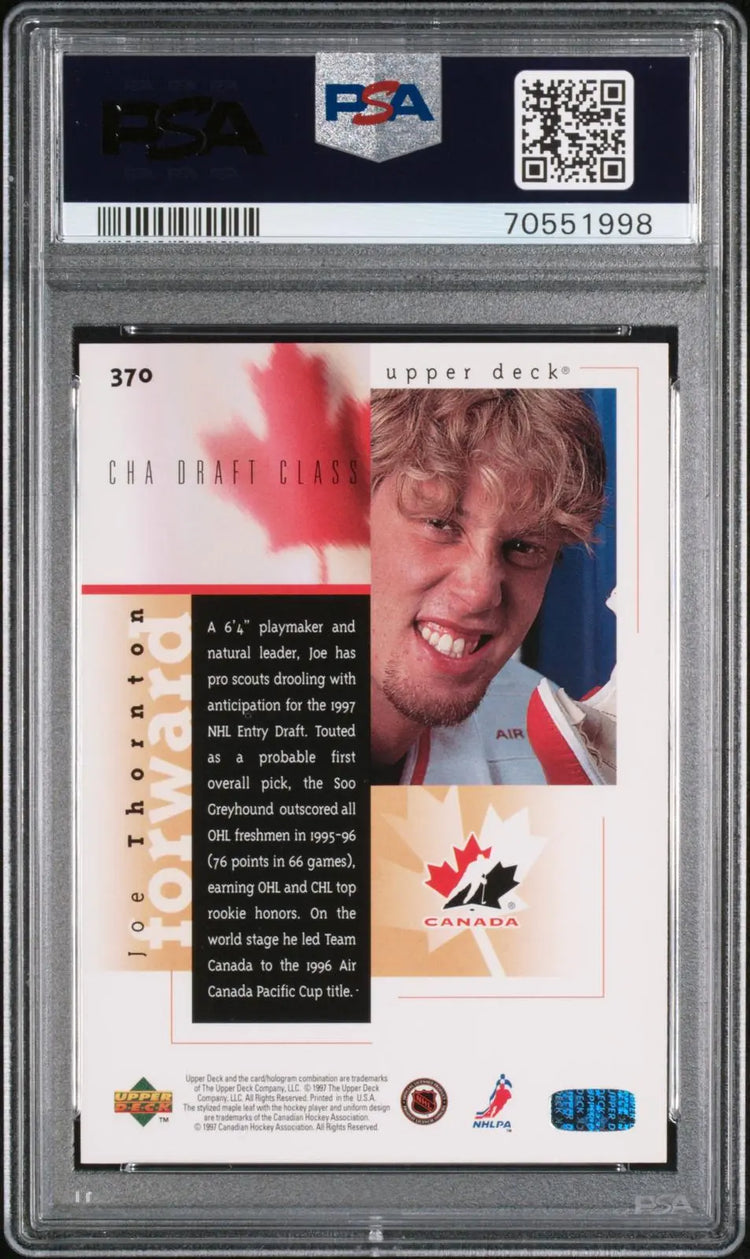 1996 Upper Deck C.H.A Draft Class Program of Excellence Joe Thornton PSA 10 
