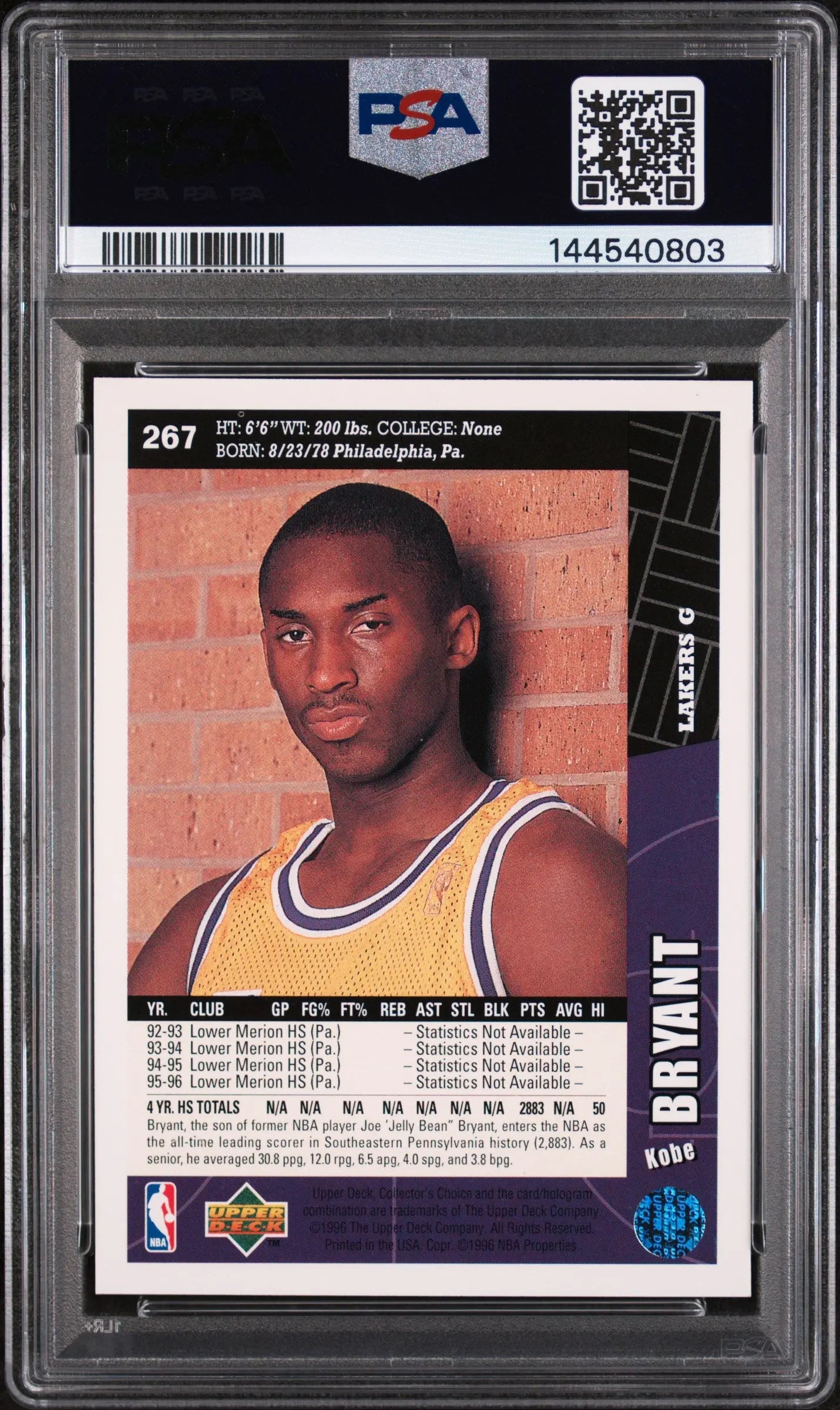 1996 Upper Deck Collector's Choice Kobe Bryant RC #267 PSA 8 