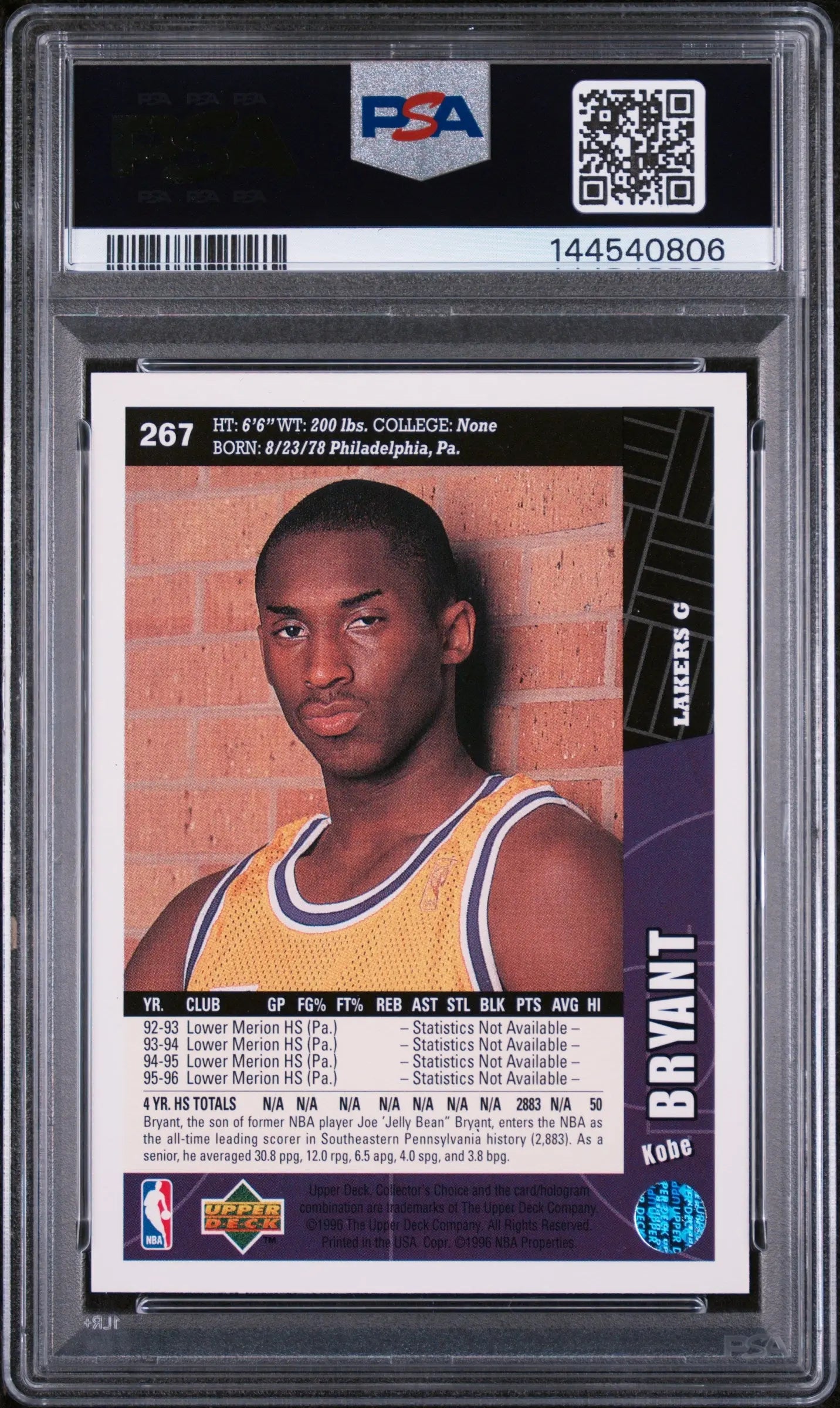 1996 Upper Deck Collector's Choice Kobe Bryant RC #267 PSA 8 