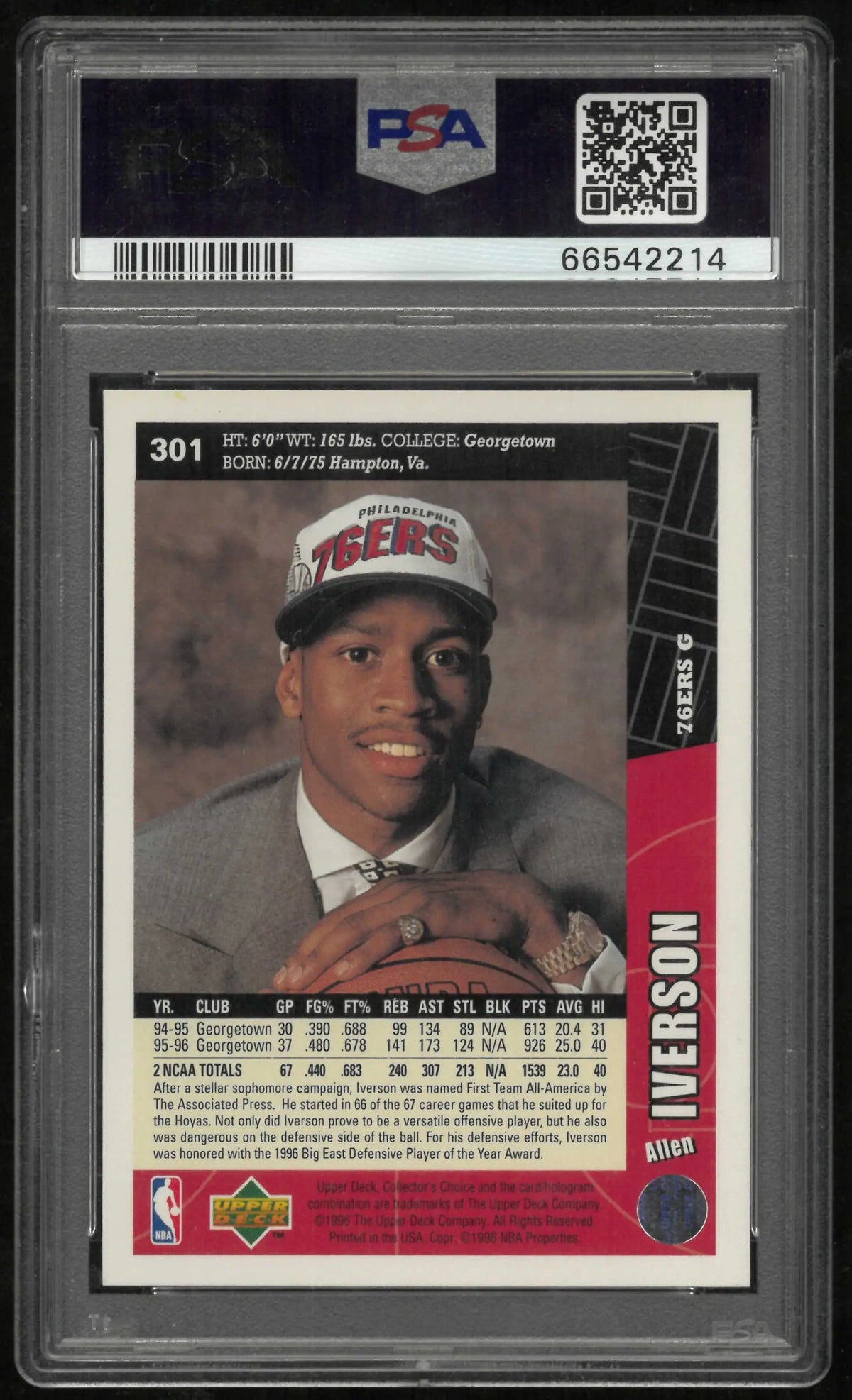 1996 Upper Deck Collector's Choice Rookie Allen Iverson RC PSA 10 