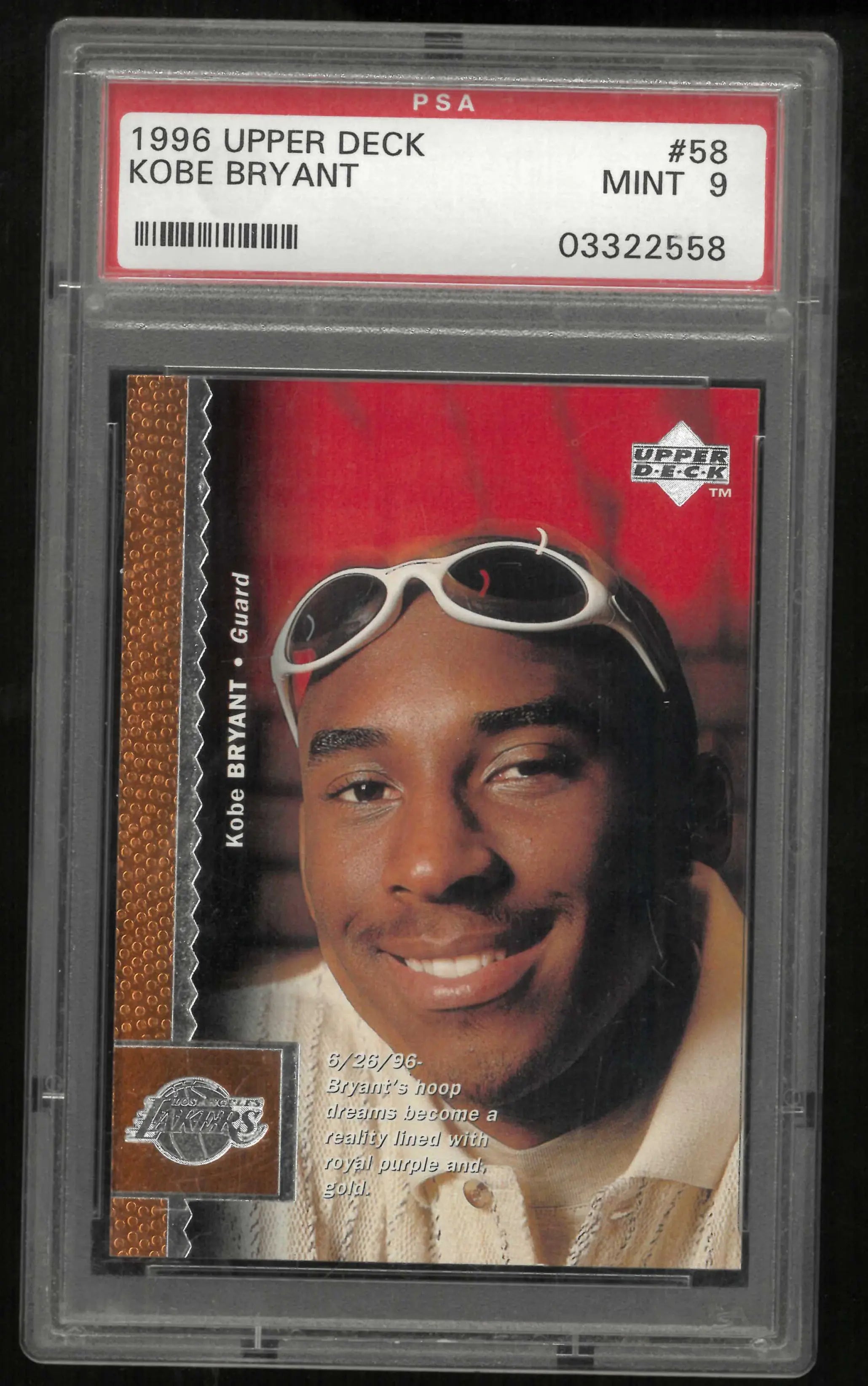 1996 Upper Deck Rookie Kobe Bryant RC PSA 9 