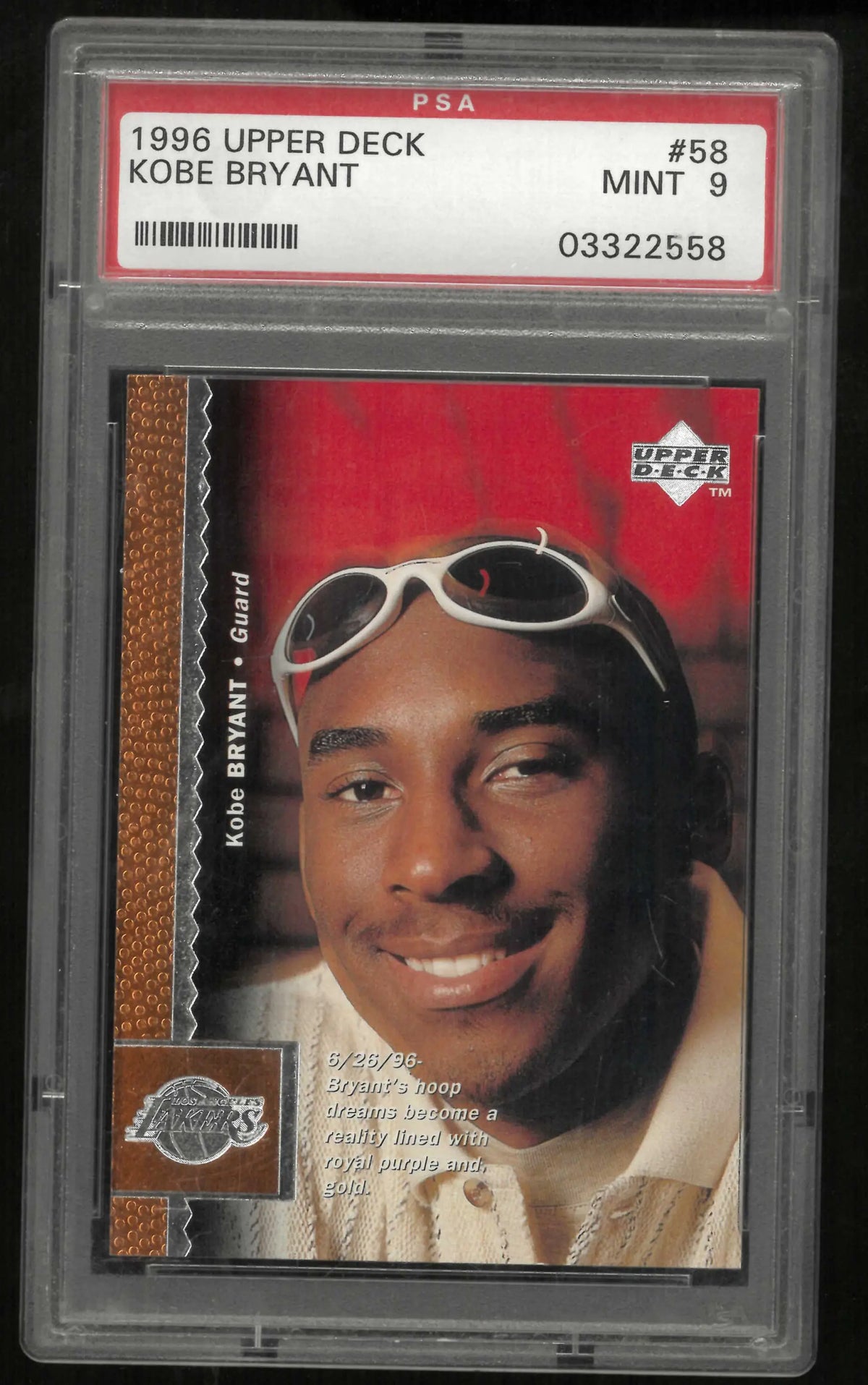 1996 Upper Deck Rookie Kobe Bryant RC PSA 9 