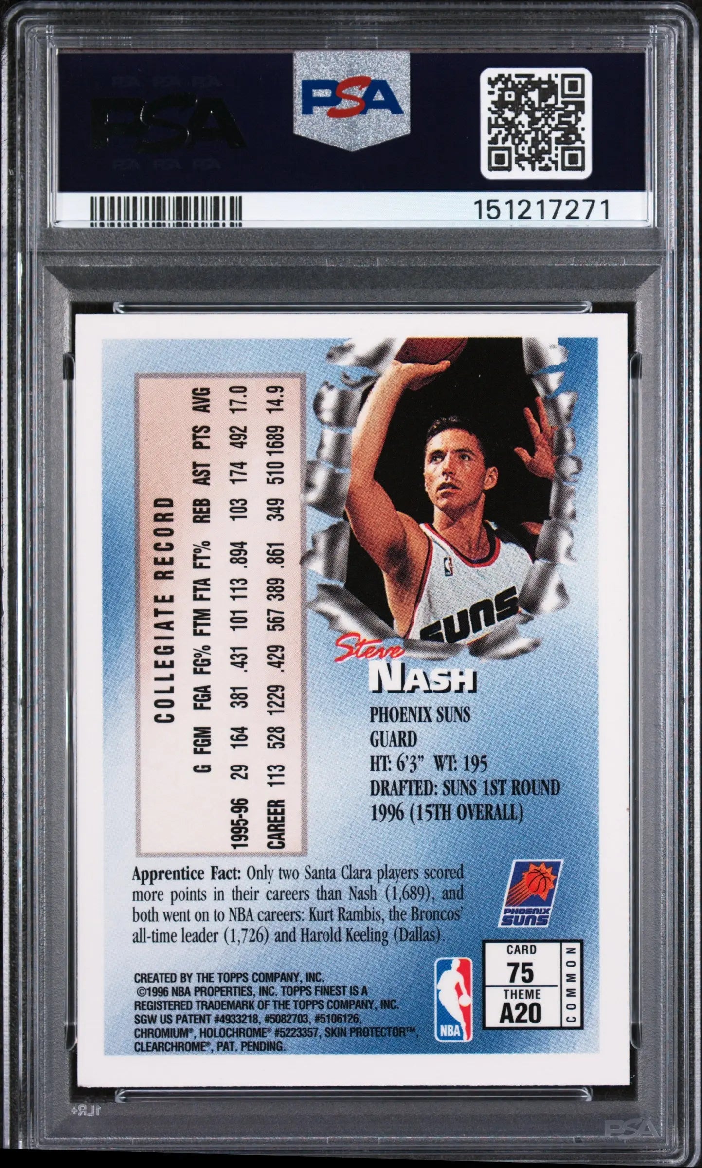 1996Topps Finest Apprentices Rookie Steve Nash RC PSA 8 
