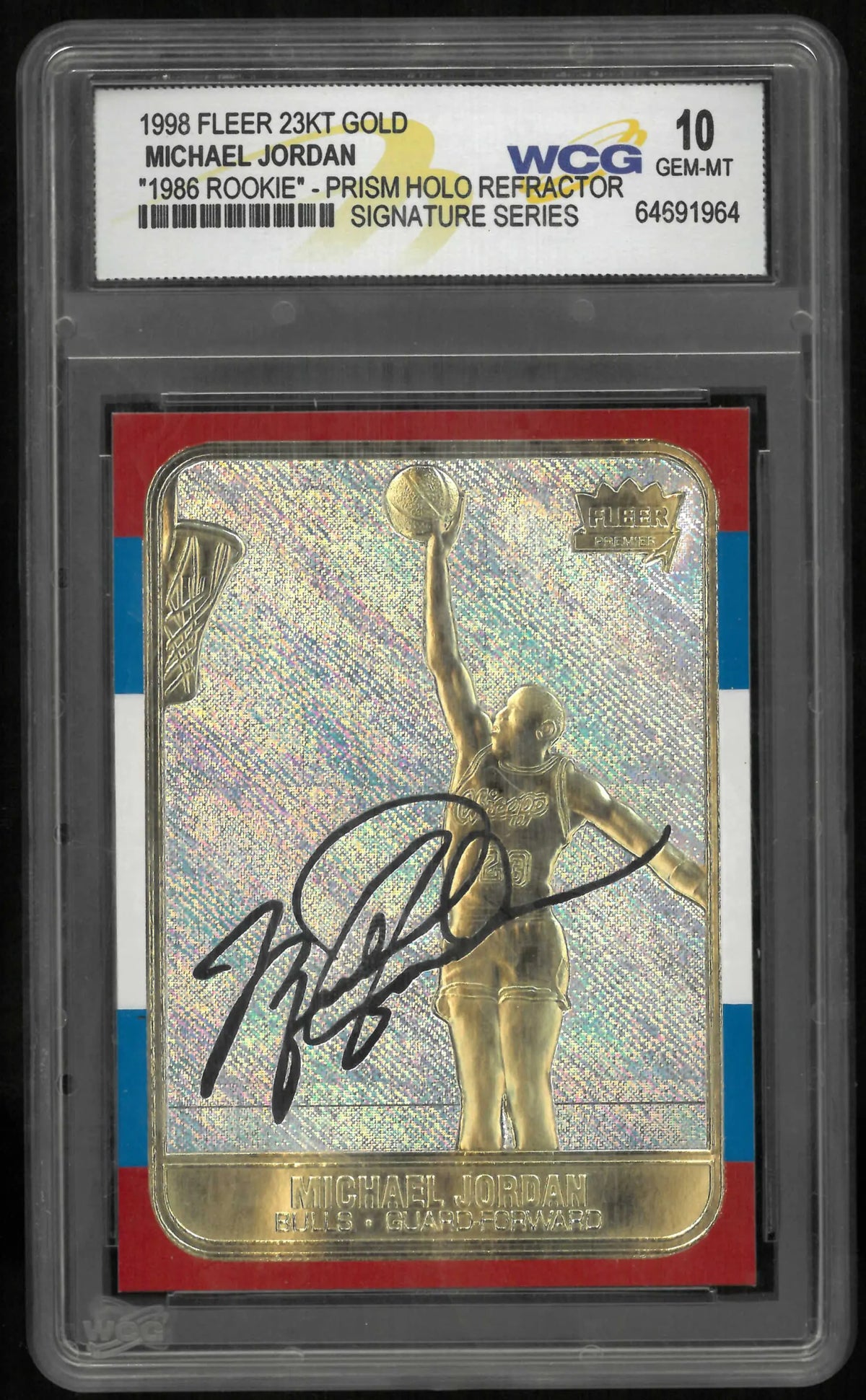 1997-98 Fleer 23KT Gold Autograph Michael Jordan Holographic Foil WCG 10 