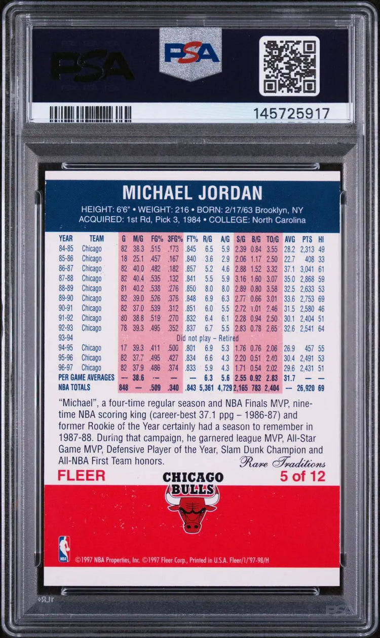 1997-98 Fleer Decade Of Excellence Michael Jordan Rare Traditions PSA 7 