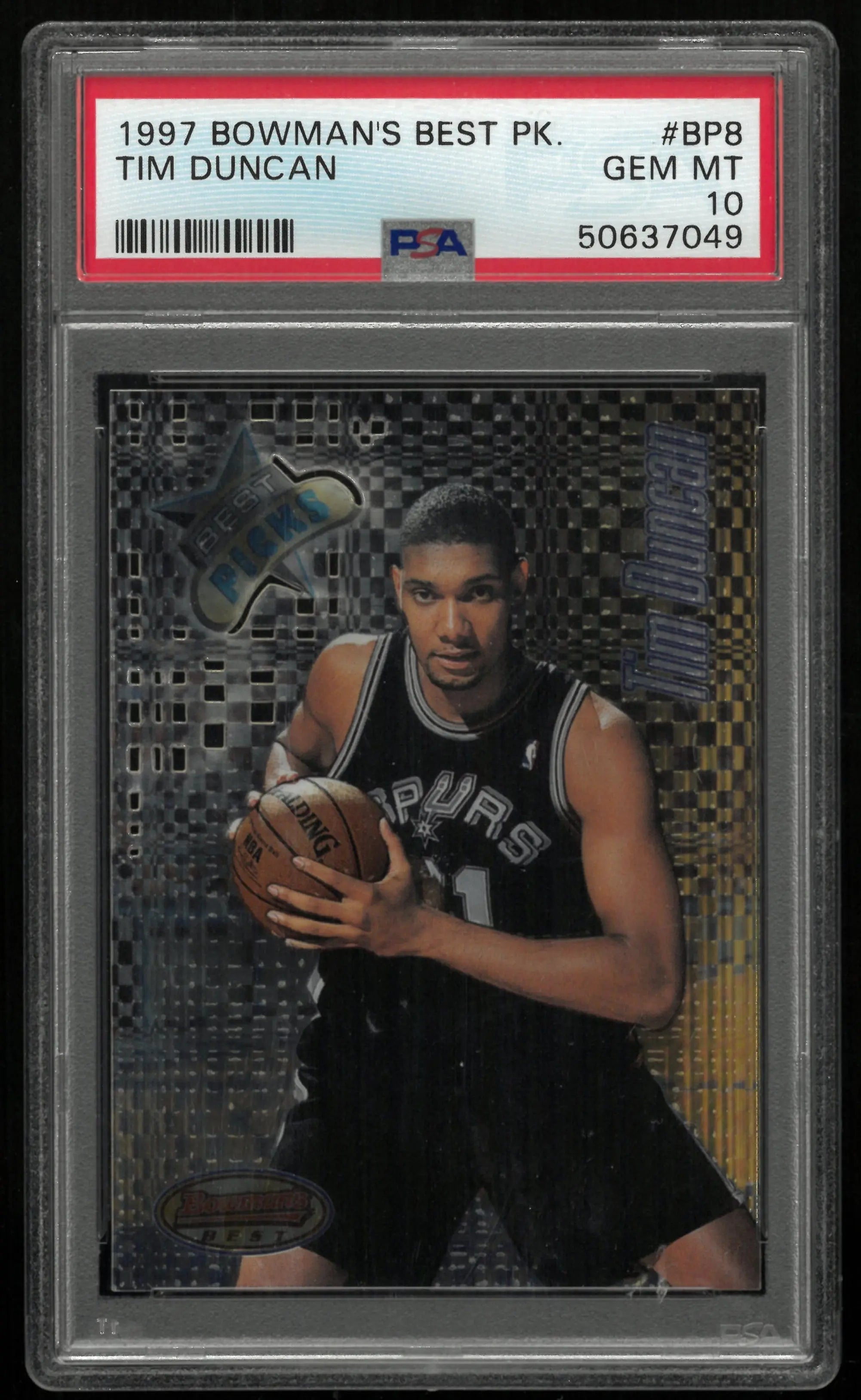 1997 Bowman's Best Basketball Best Picks Tim Duncan PSA 10 