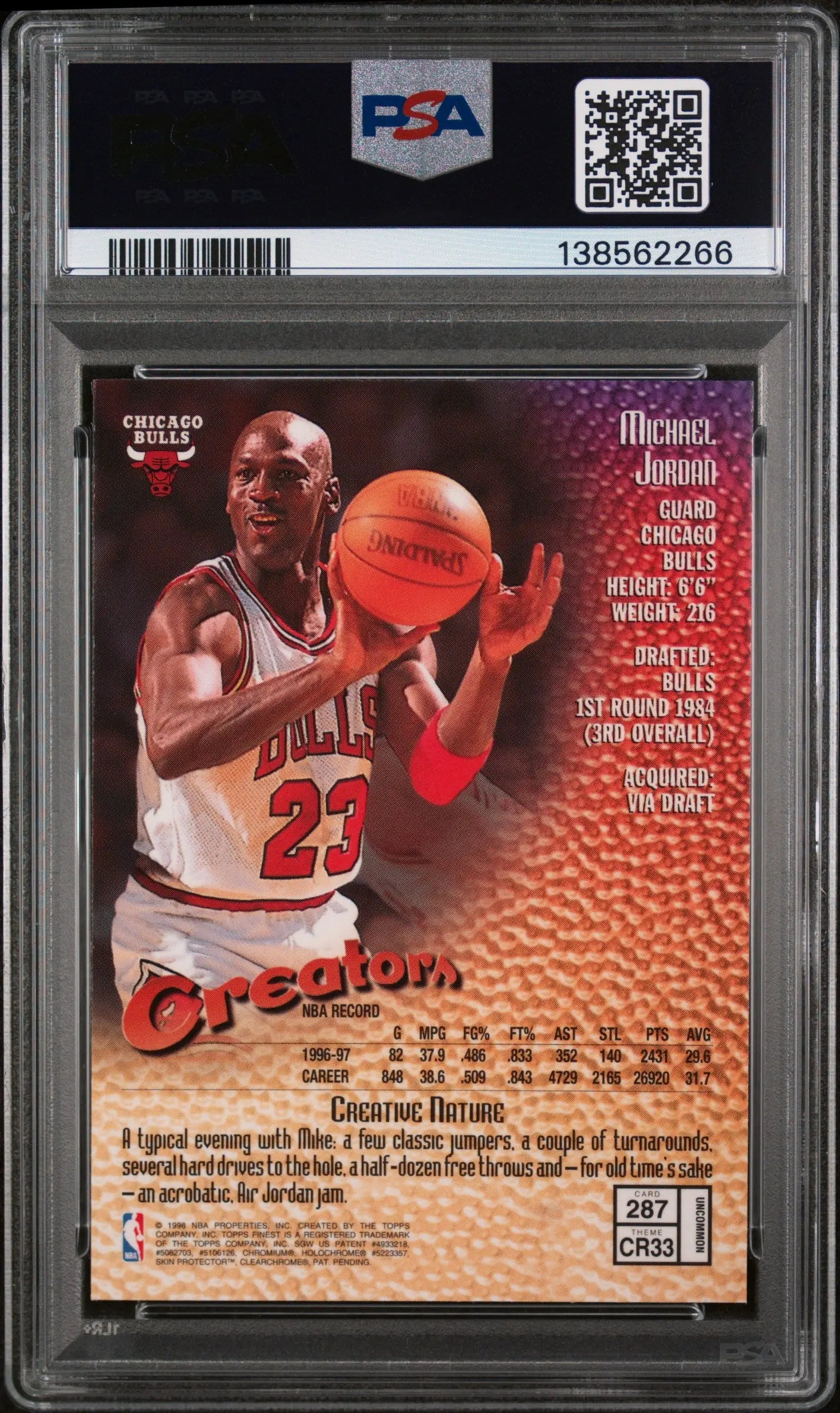 1997 Finest Michael Jordan #287 W Coating PSA 8 