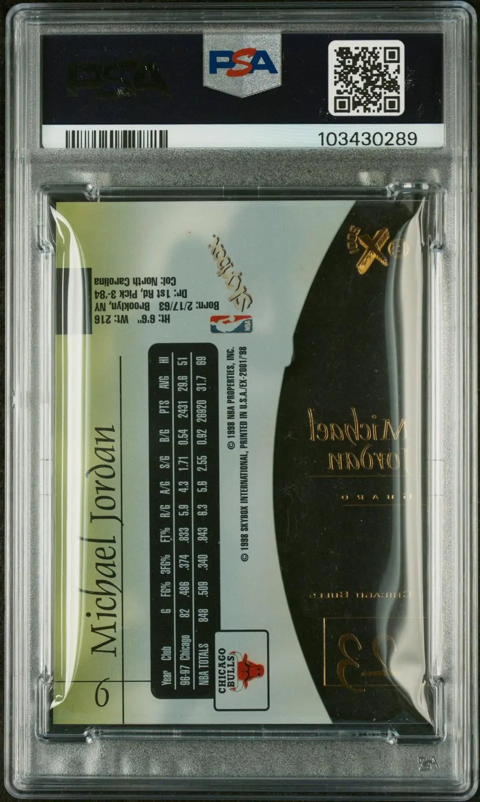 1997 Skybox E-X 2001 NBA Basketball Clear Cut Michael Jordan PSA 7 
