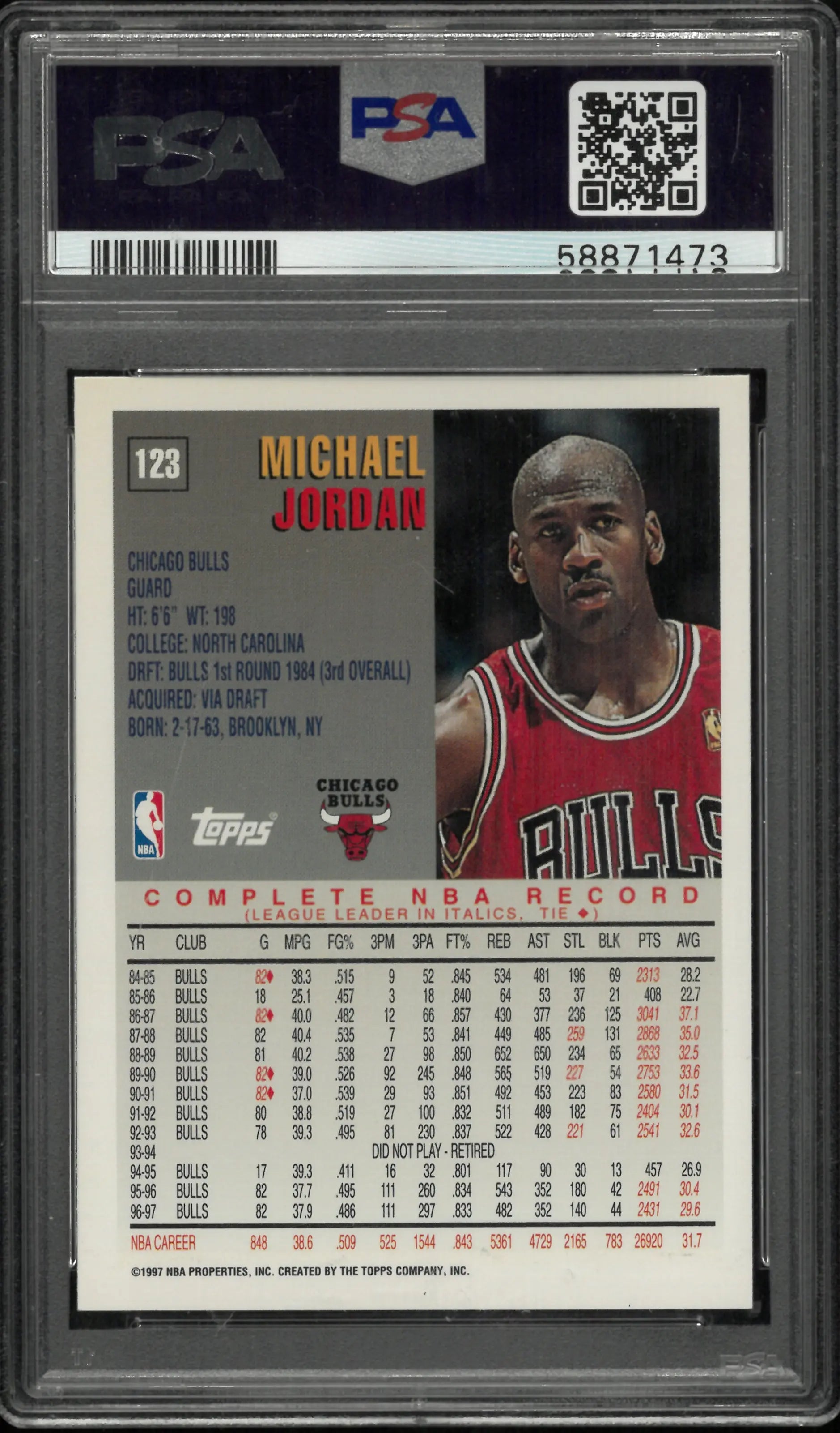 1997 Topps Basketball Michael Jordan PSA 10 