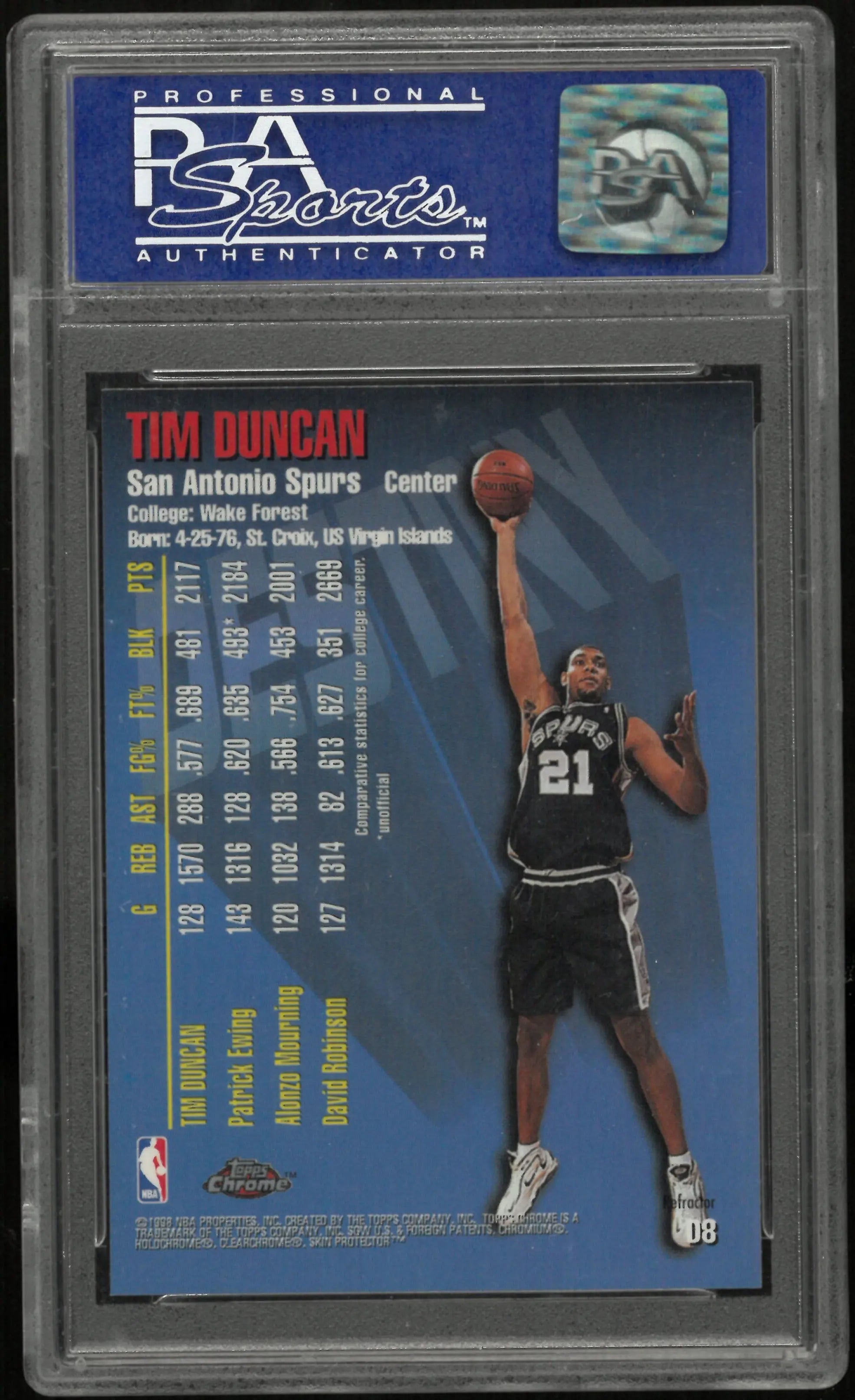 1997 Topps Chrome Basketball Destiny Tim Duncan Refractor PSA 10 #D8 