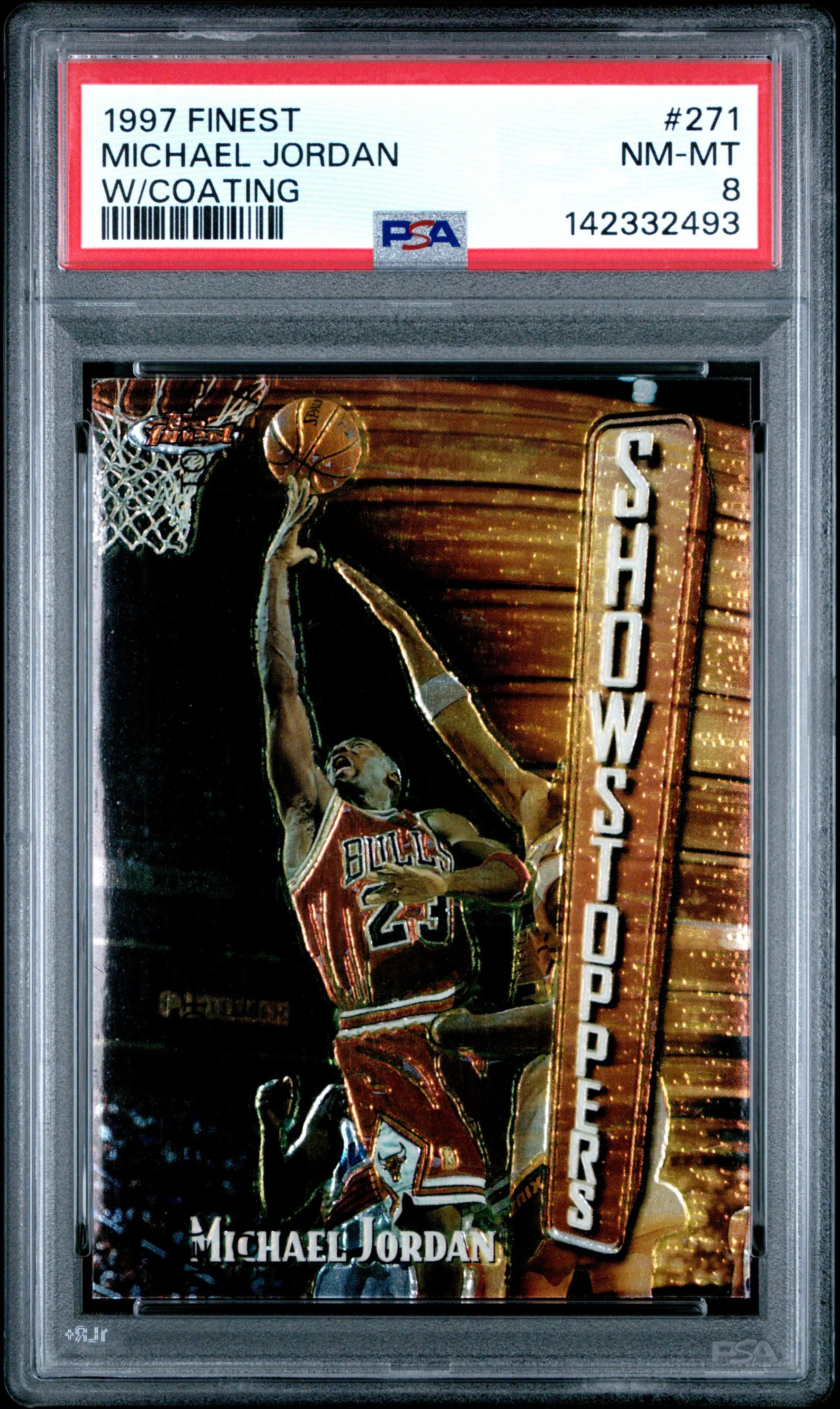 1997 Topps Finest Michael Jordan Show Stoppers #271 With Coating PSA 8 