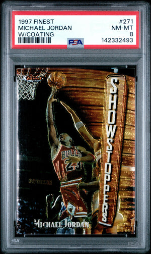 1997 Topps Finest Michael Jordan Show Stoppers #271 With Coating PSA 8 