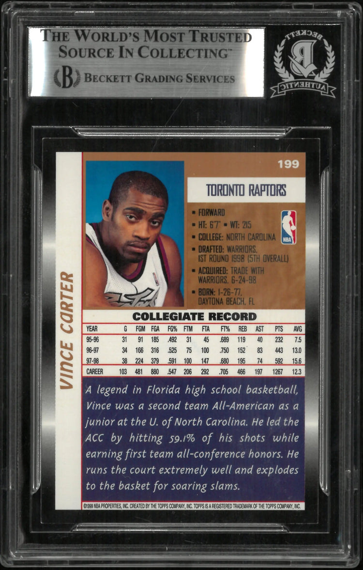 1998-99 Topps Basketball Vince Carter Rookie In Person Auto BGS Authentic 