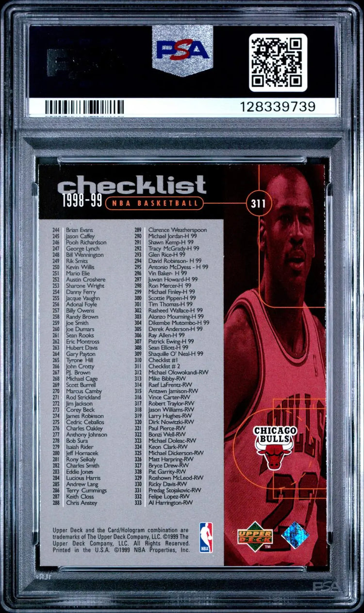 1998-99 Upper Deck Basketball Michael Jordan Checklist PSA 9 