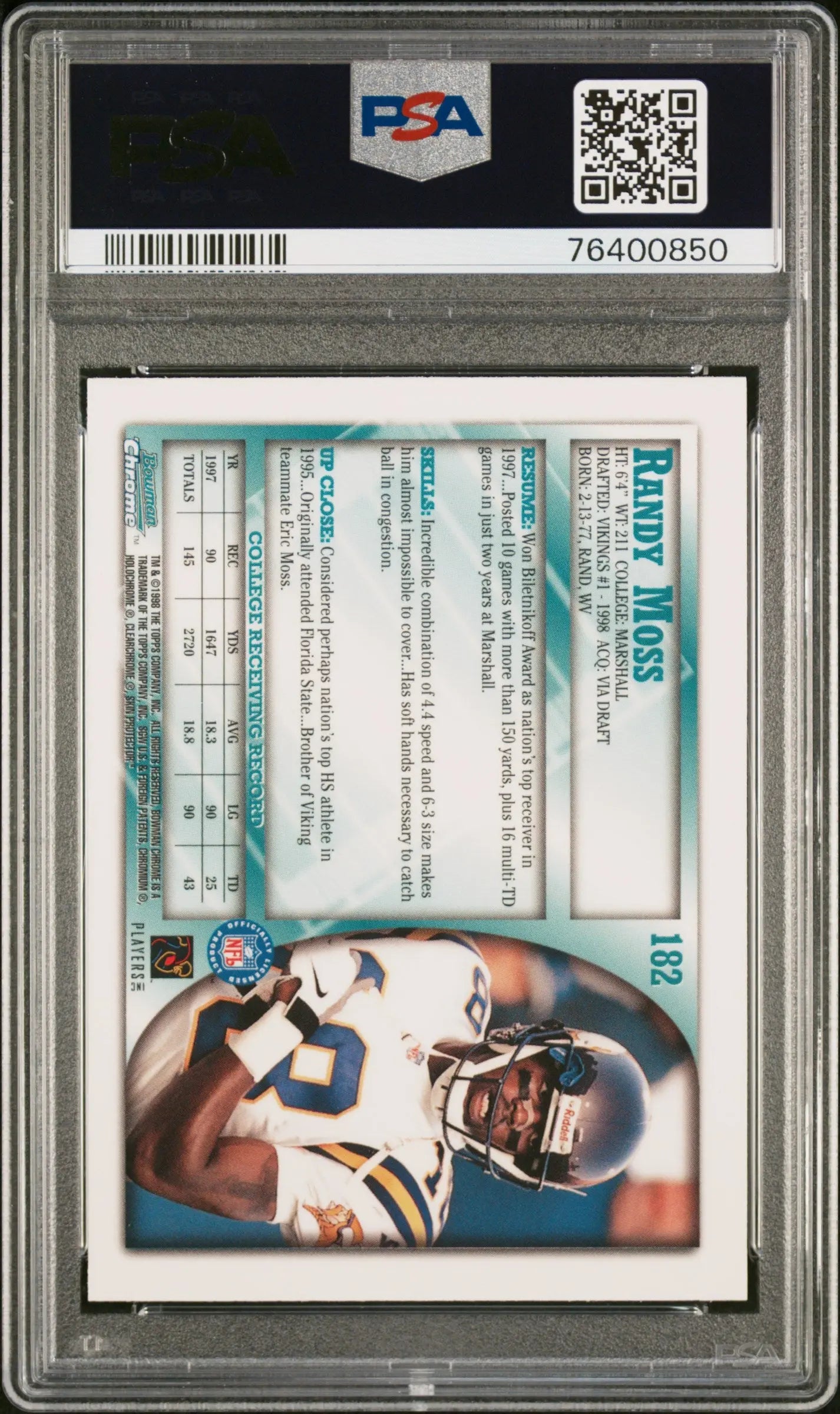 1998 Bowman Chrome Randy Moss #182 PSA 9 