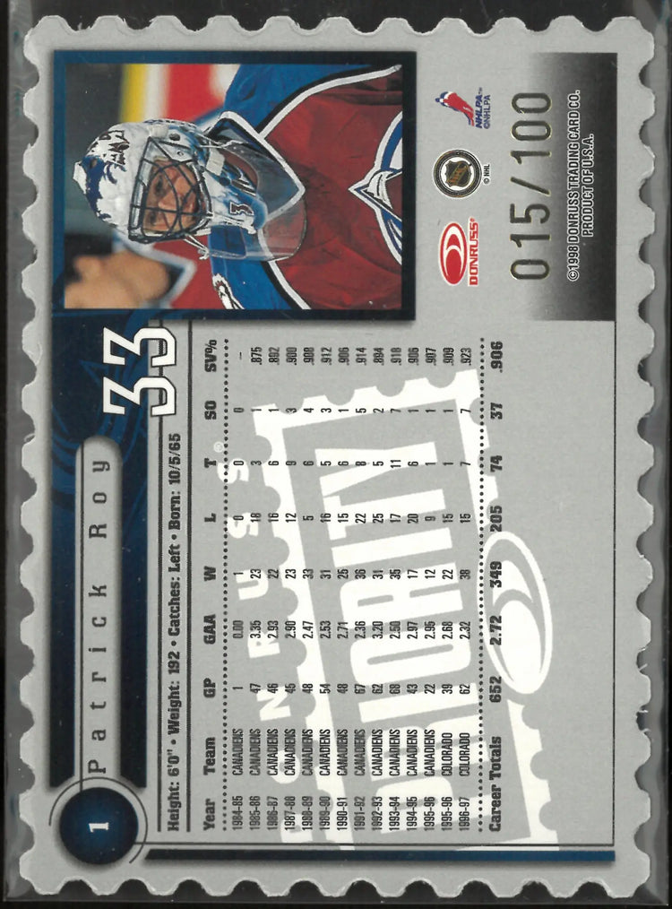 1998 Donruss Priority Hockey Stamp Of Approval Patrick Roy /100 