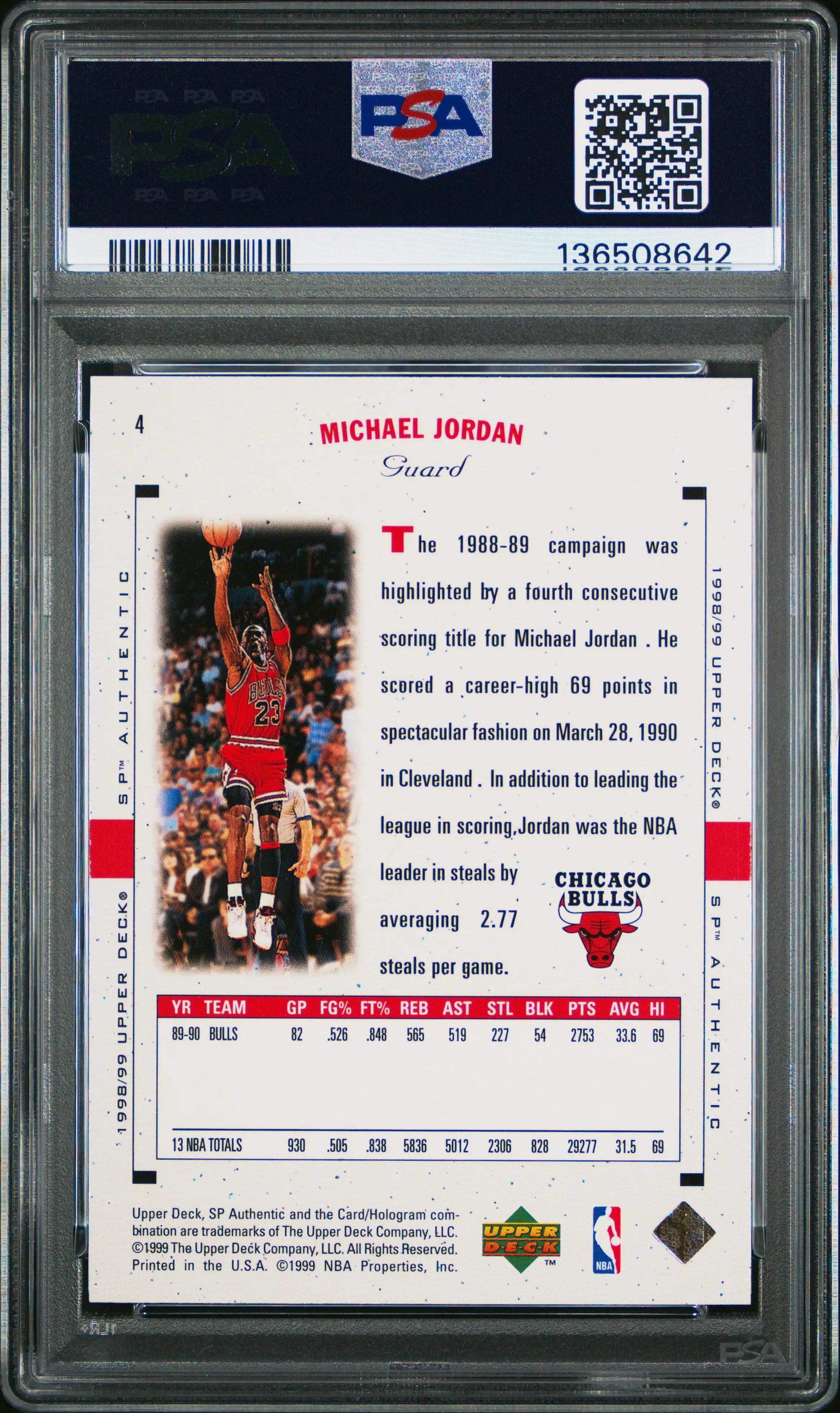 1998 SP Authentic Michael Jordan PSA 9 