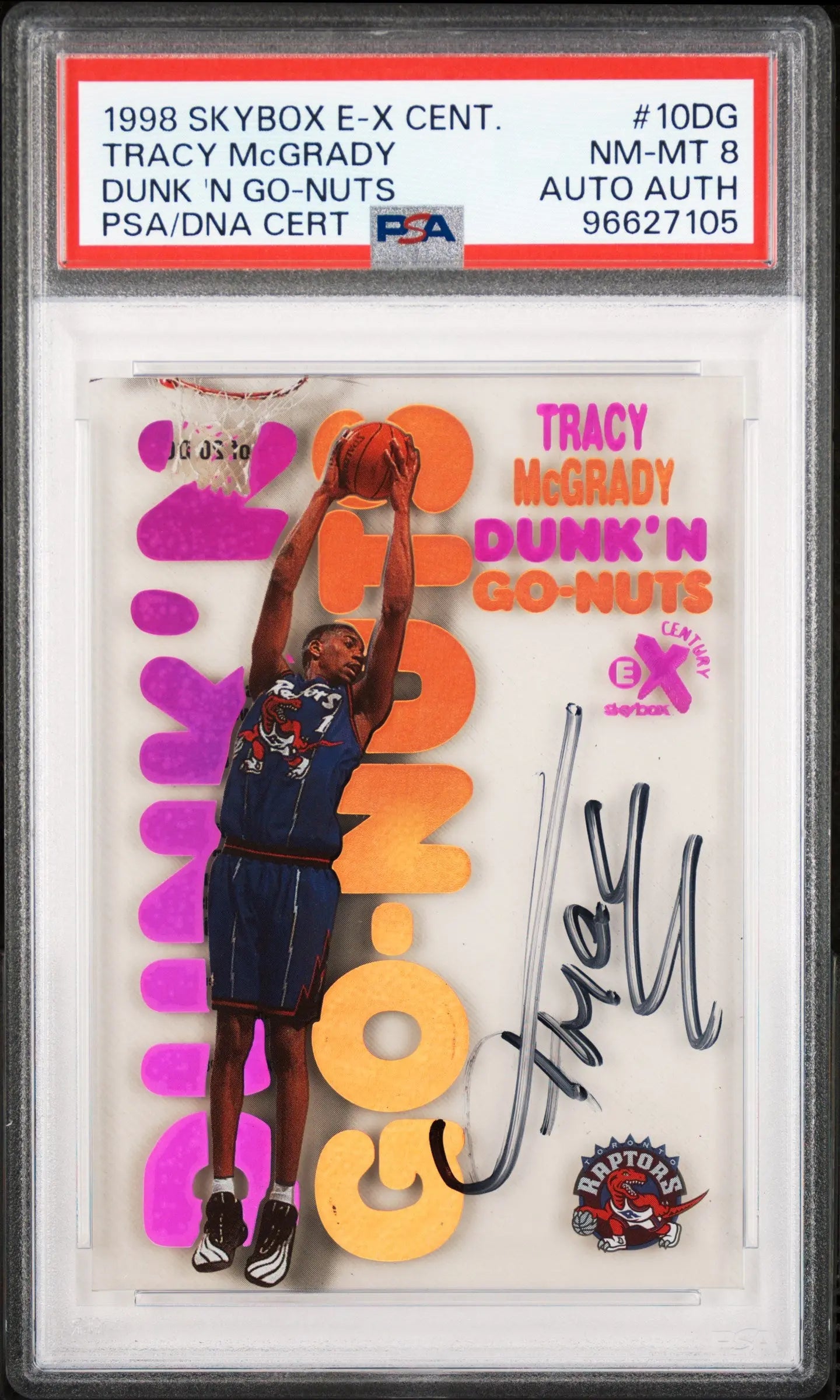 1998 Skybox E-X Century Dunk 'N Go-Nuts #10DG Tracy Mcgrady Auto PSA 8 