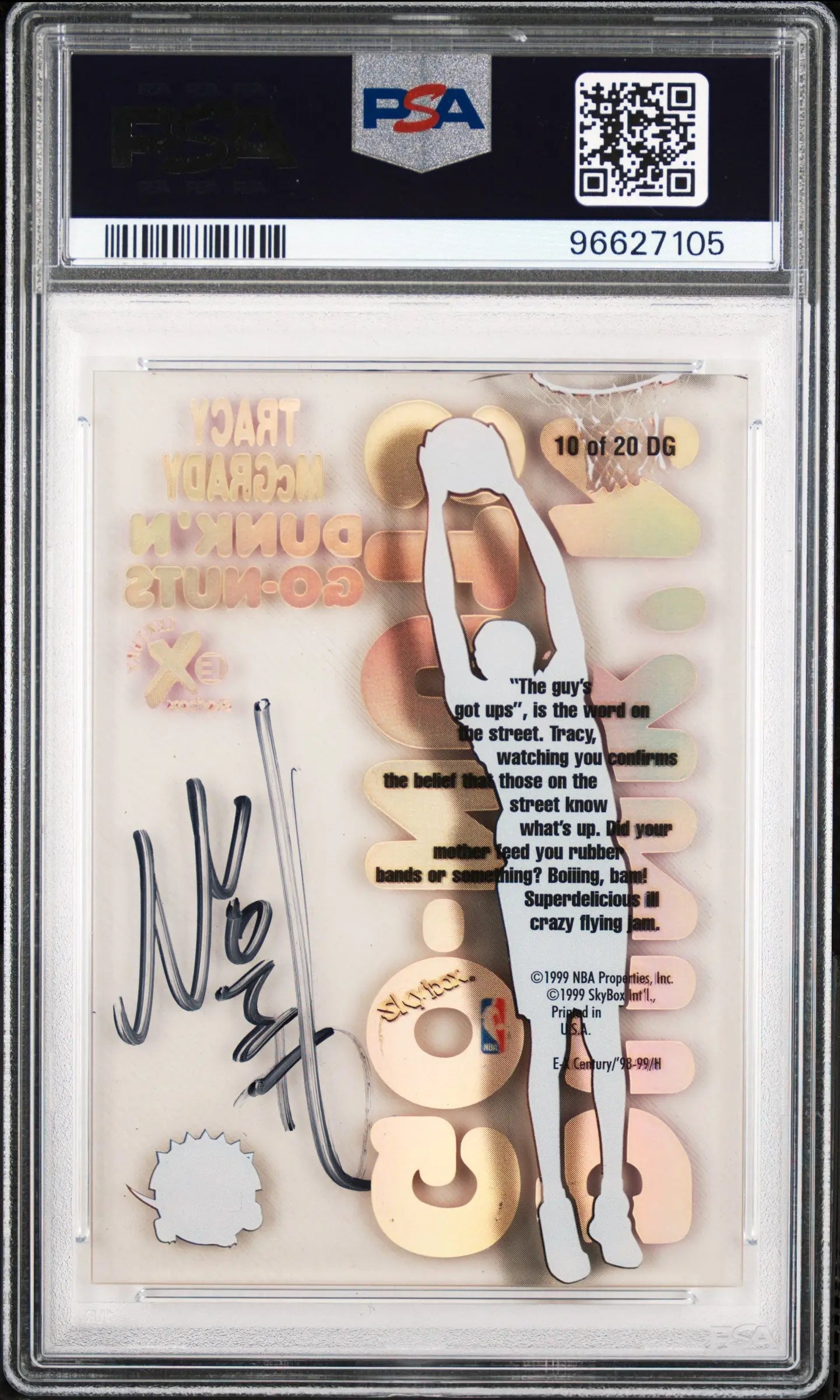 1998 Skybox E-X Century Dunk 'N Go-Nuts #10DG Tracy Mcgrady Auto PSA 8 