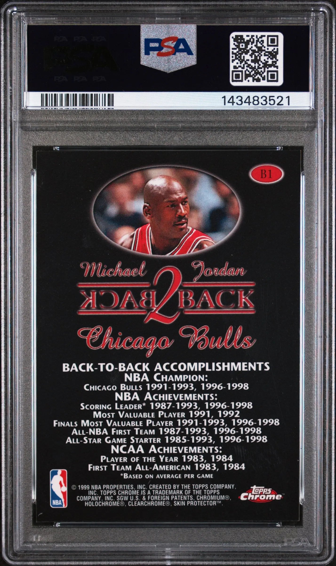 1998 Topps Chrome Back 2 Back Michael Jordan PSA 8 