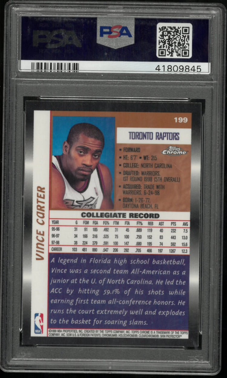 1998 Topps Chrome Vince Carter RC Rookie #199 PSA 10 