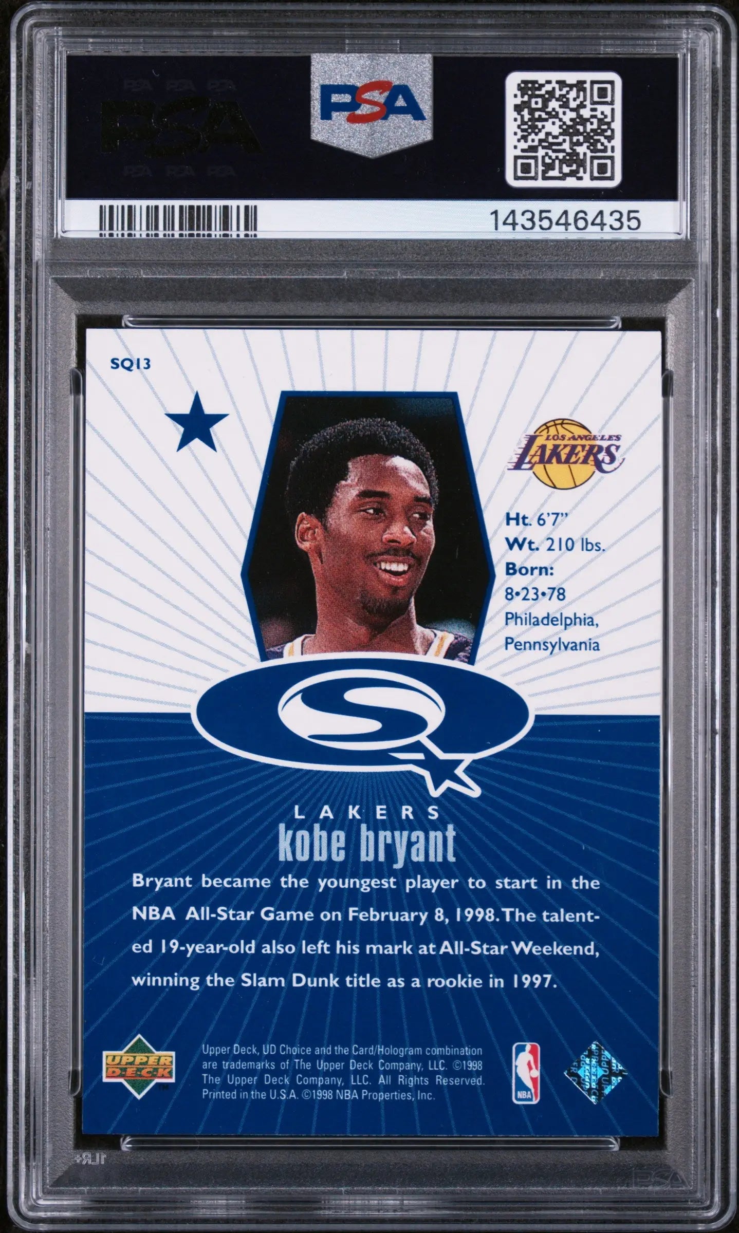 1998 UD Choice Starquest Kobe Bryant Blue PSA 8 
