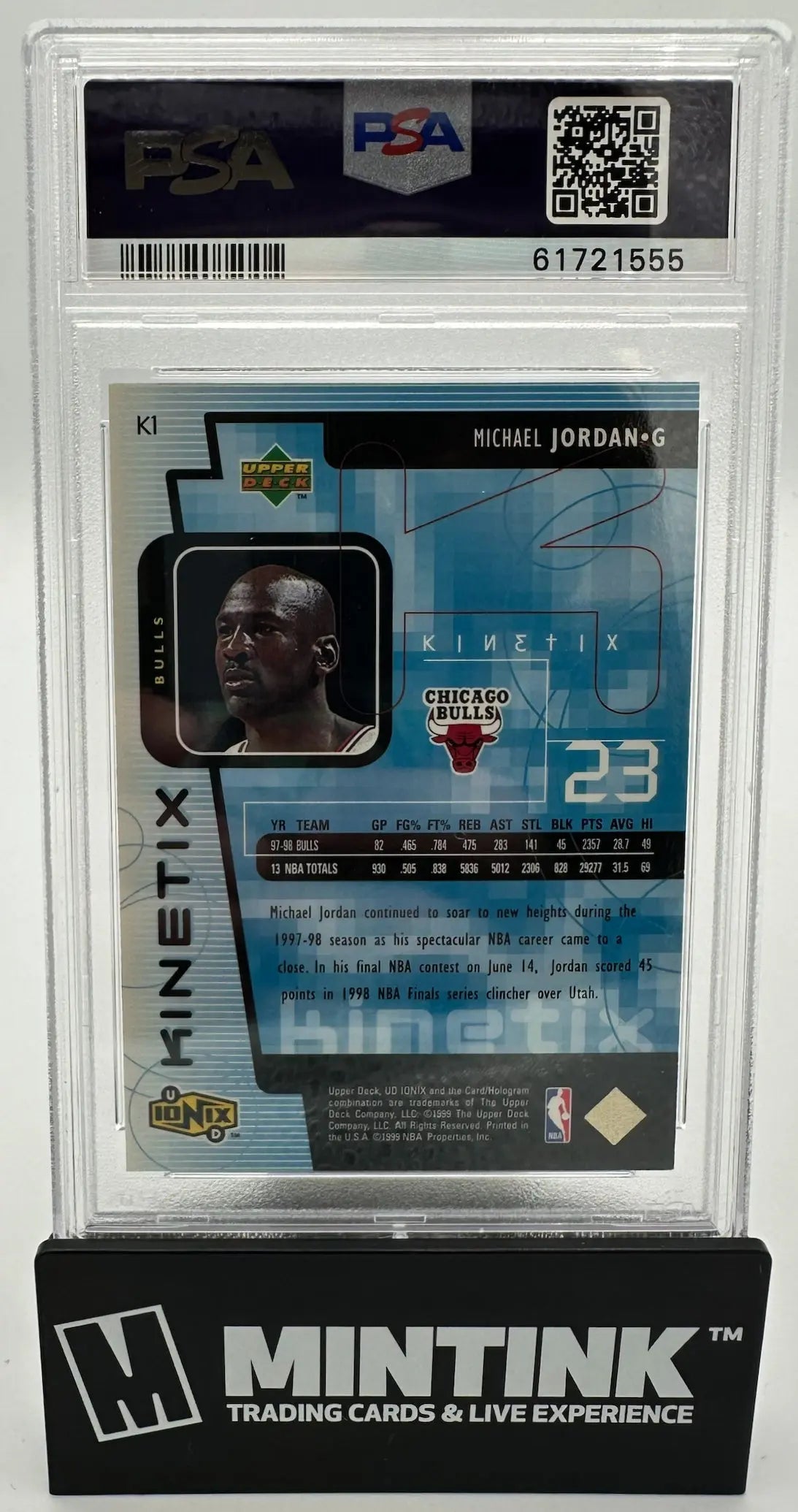 1998 Upper Deck Ionix Kinetix Michael Jordan PSA 9 
