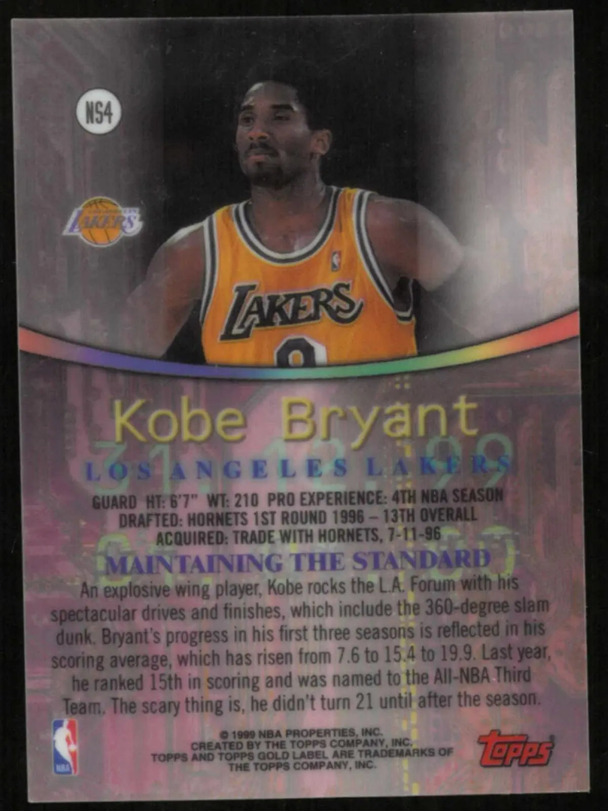 1999-00 Topps Gold Label Kobe Bryant New Standard Black Label 