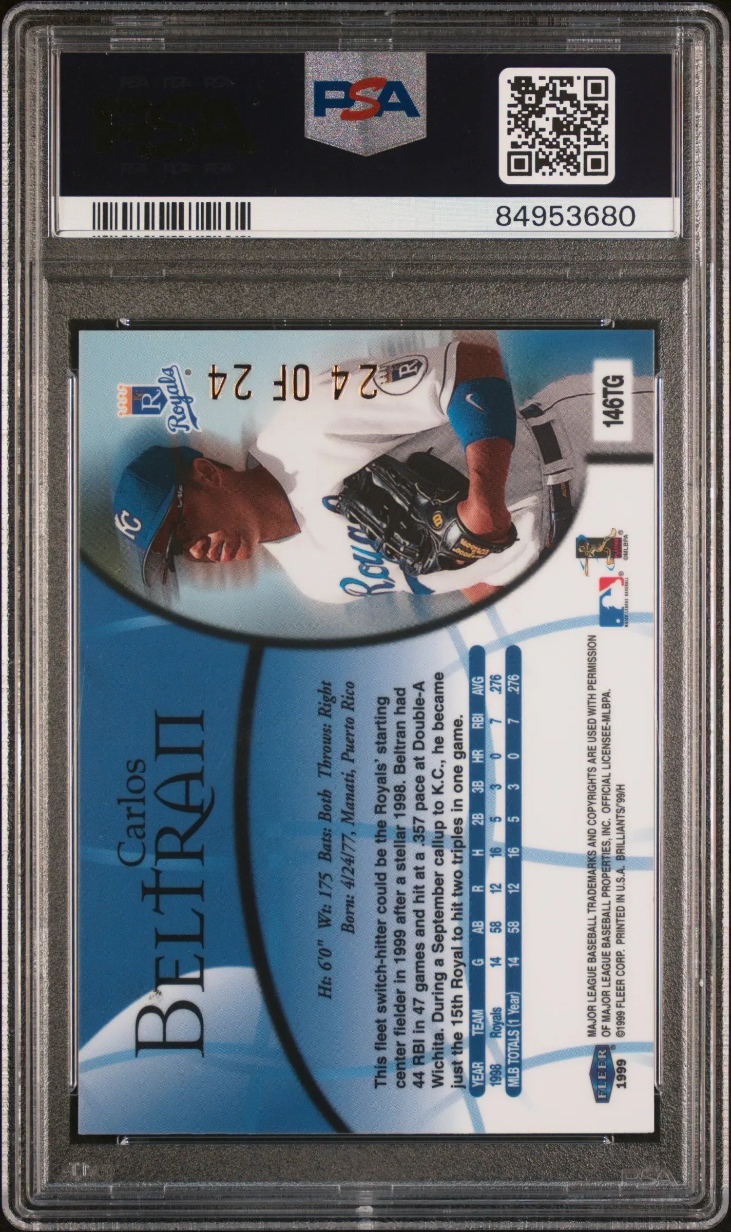 1999 Fleer Brilliants Carlos Beltran RC Rookie #146TG 24kt Gold PSA 8 24/24 