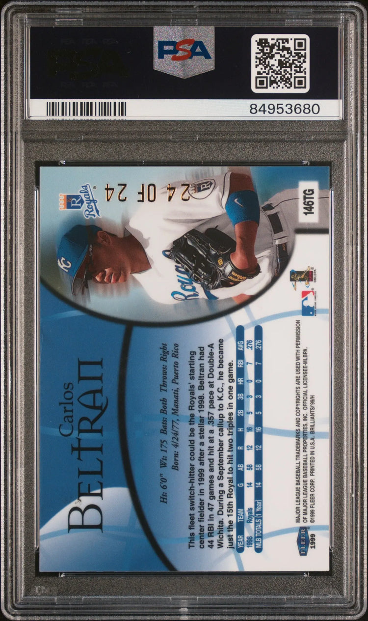 1999 Fleer Brilliants Carlos Beltran RC Rookie #146TG 24kt Gold PSA 8 24/24 