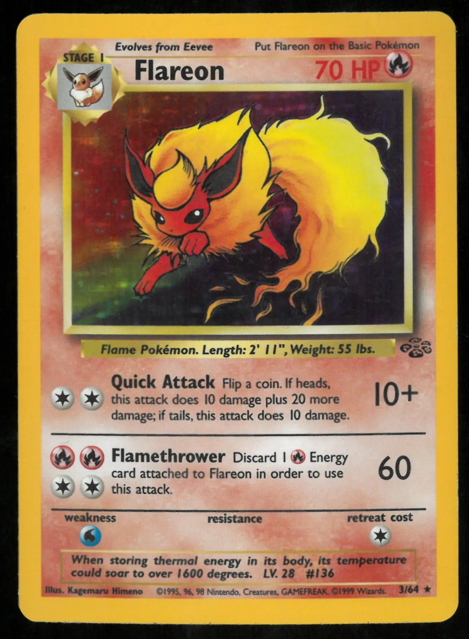 1999 Jungle Unlimited Holofoil Flareon 3 