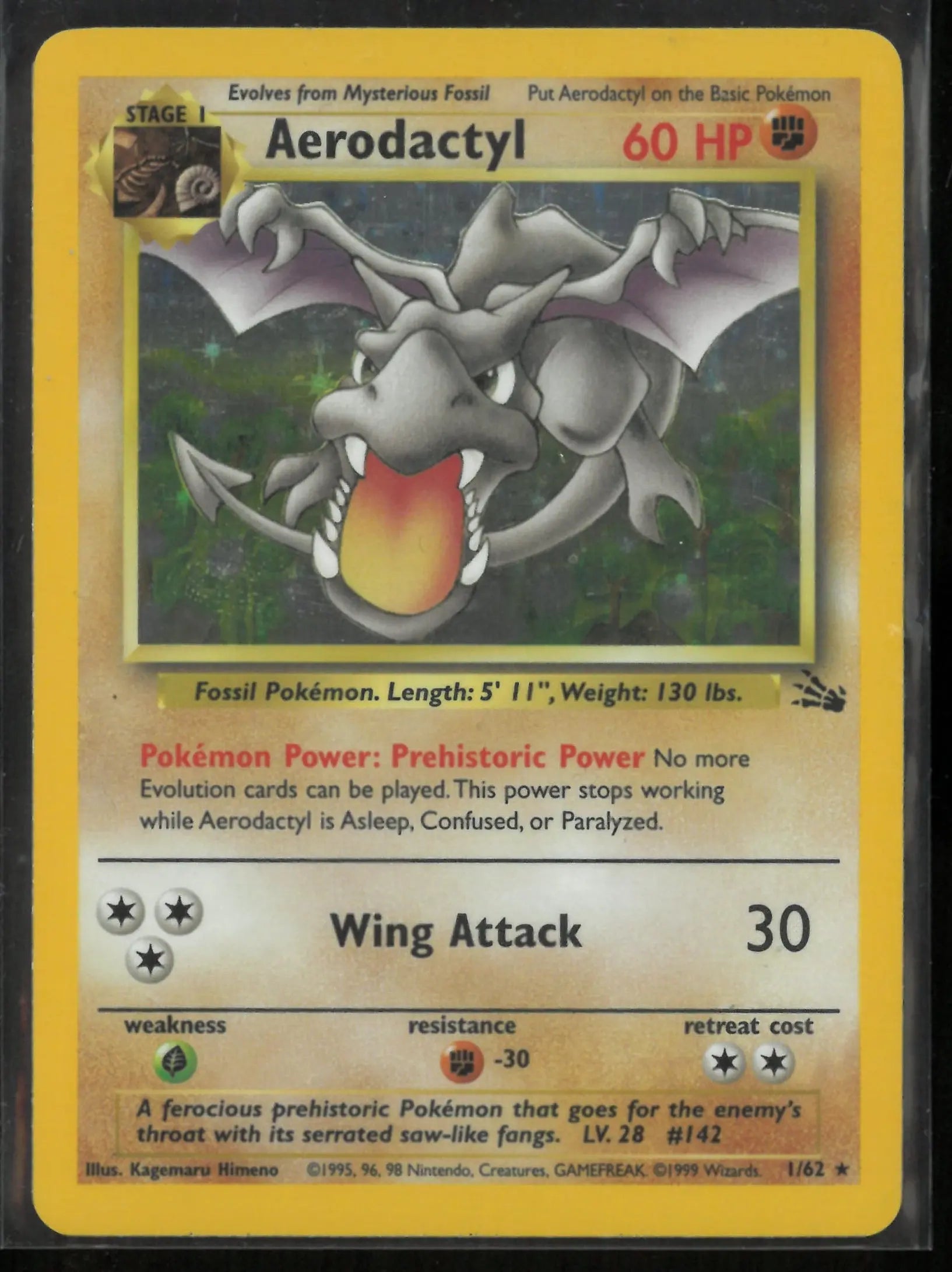 1999 Pokemon Aerodactyl Holo Rare Fossil 1/62 